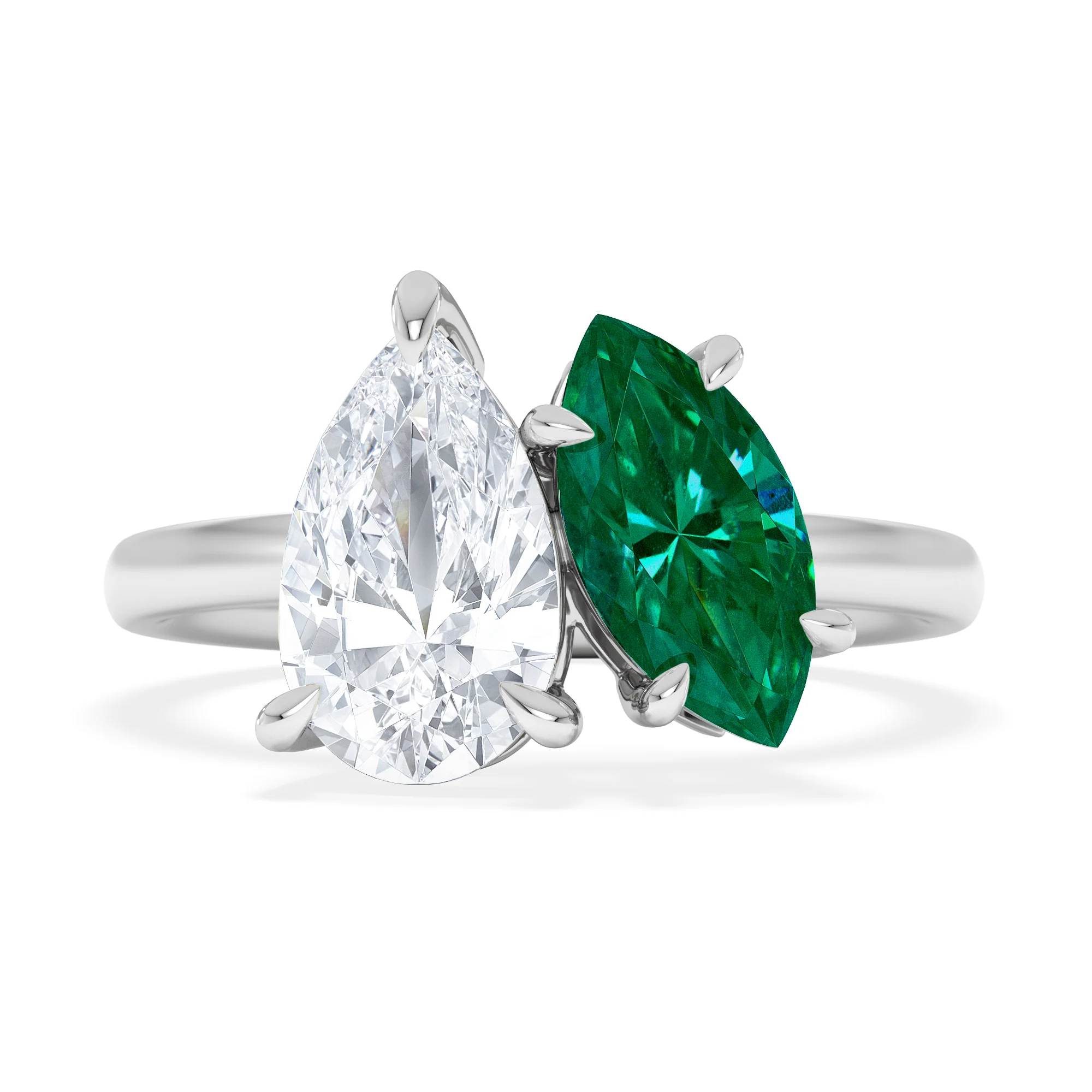 Toi Et Moi 1.50ct Pear Lab Diamond and 1.50ct Marquise Lab Emerald Engagement Ring in Platinum - Image 7