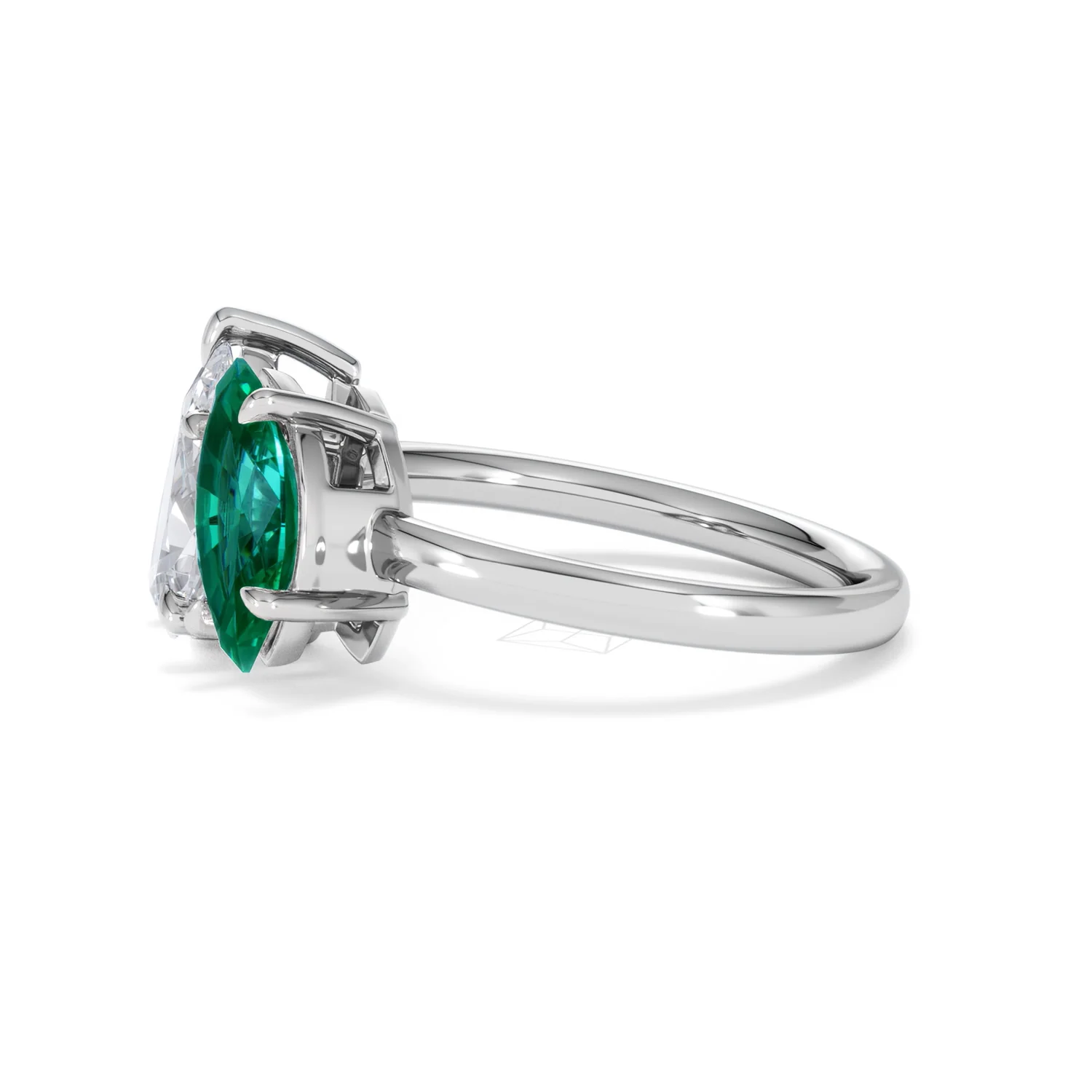 Toi Et Moi 1.50ct Pear Lab Diamond and 1.50ct Marquise Lab Emerald Engagement Ring in Platinum - Image 73