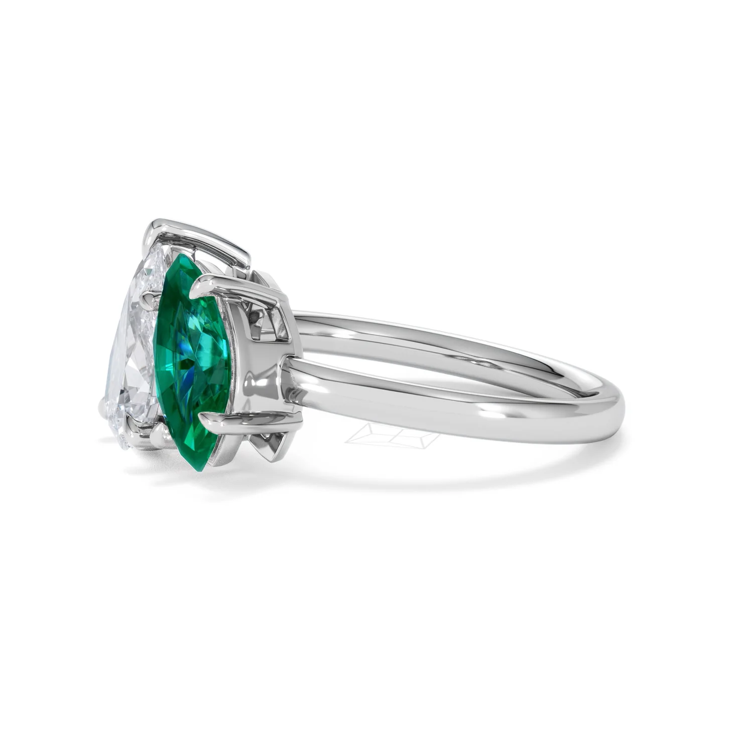 Toi Et Moi 1.50ct Pear Lab Diamond and 1.50ct Marquise Lab Emerald Engagement Ring in Platinum - Image 75