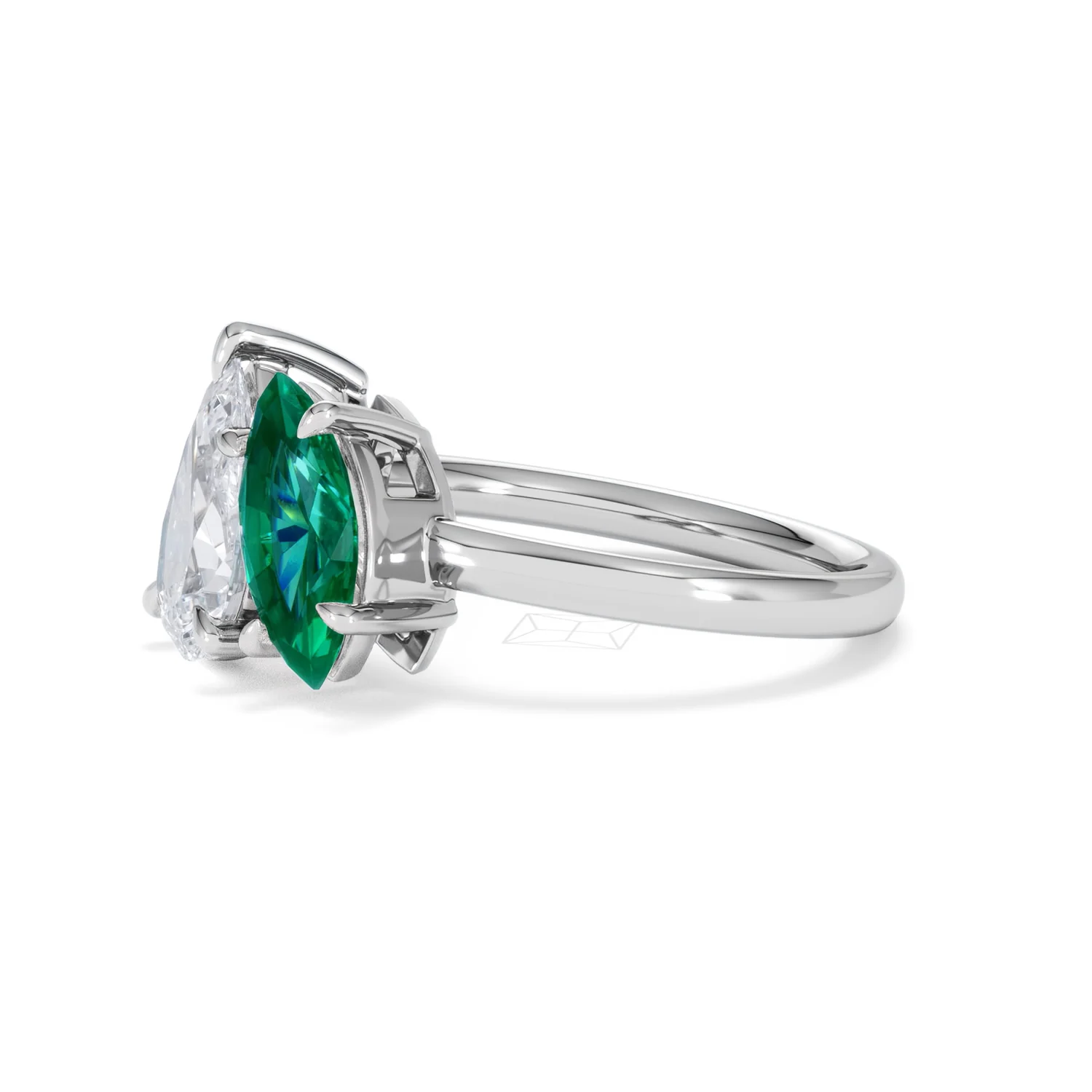 Toi Et Moi 1.50ct Pear Lab Diamond and 1.50ct Marquise Lab Emerald Engagement Ring in Platinum - Image 76