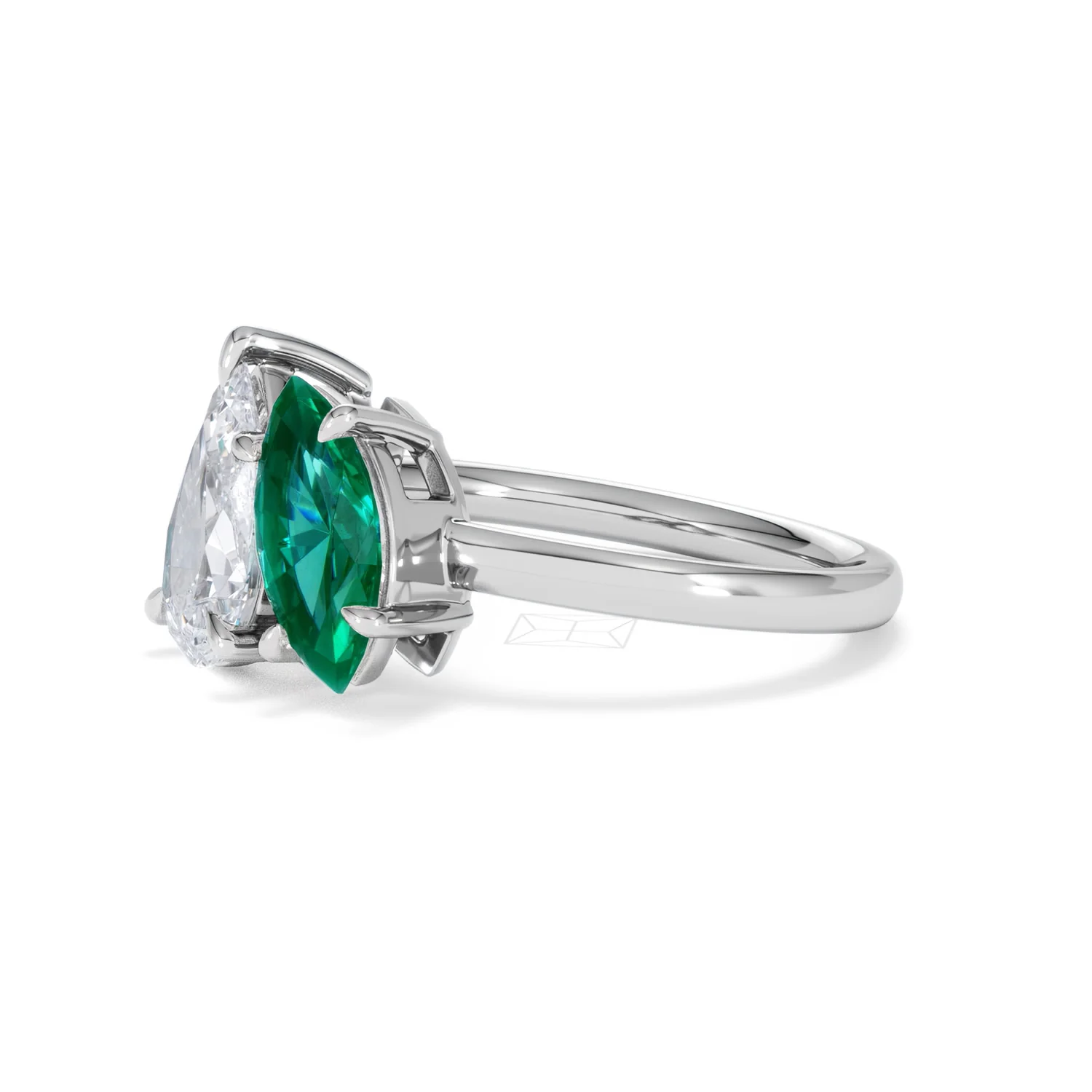 Toi Et Moi 1.50ct Pear Lab Diamond and 1.50ct Marquise Lab Emerald Engagement Ring in Platinum - Image 77