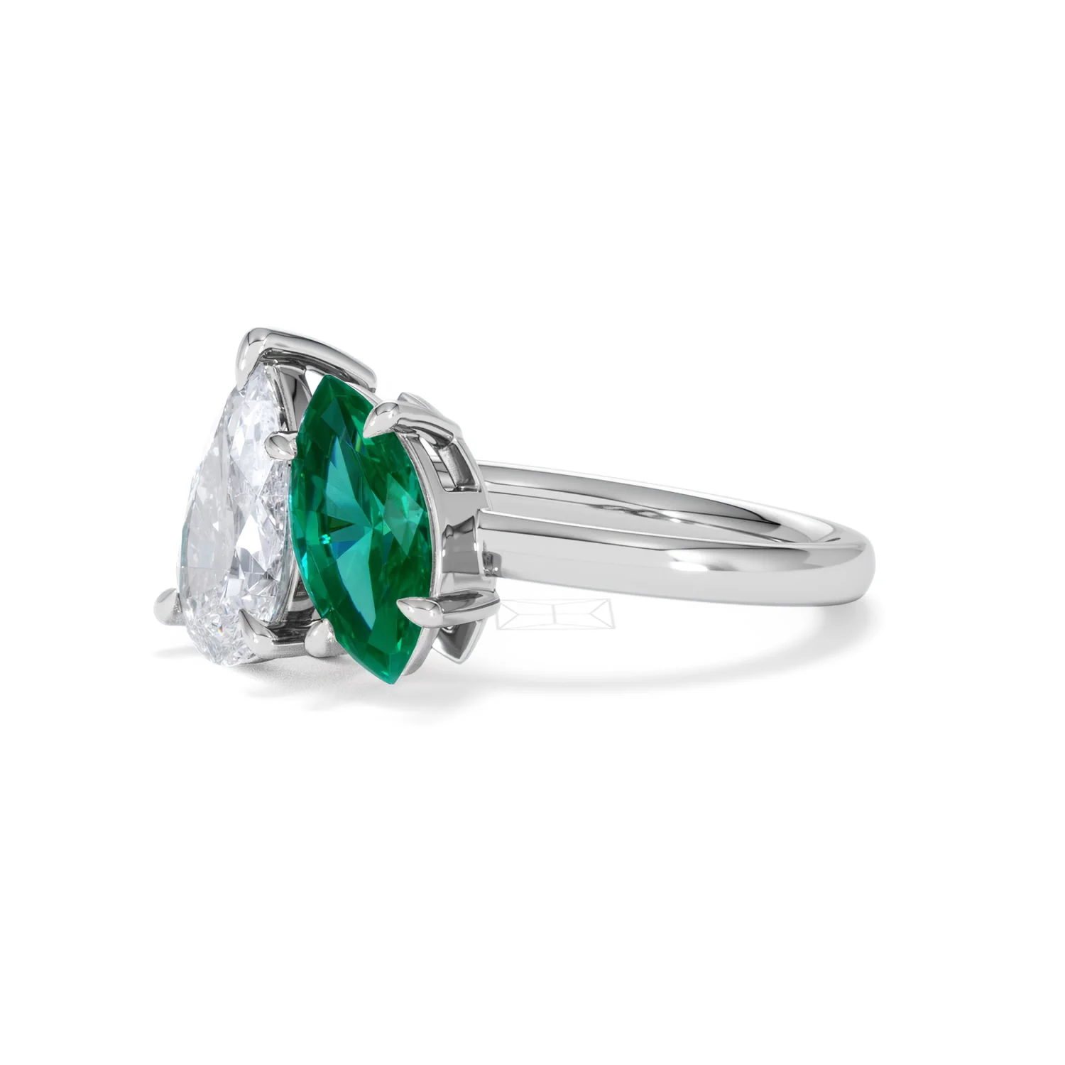 Toi Et Moi 1.50ct Pear Lab Diamond and 1.50ct Marquise Lab Emerald Engagement Ring in Platinum - Image 79