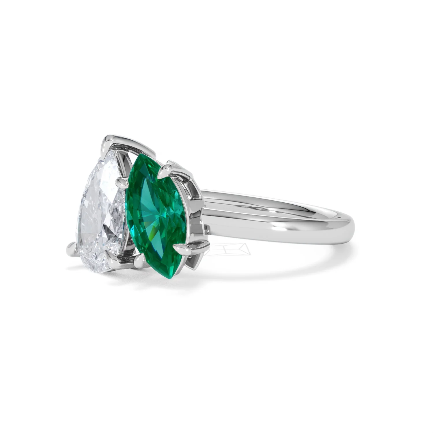 Toi Et Moi 1.50ct Pear Lab Diamond and 1.50ct Marquise Lab Emerald Engagement Ring in Platinum - Image 80