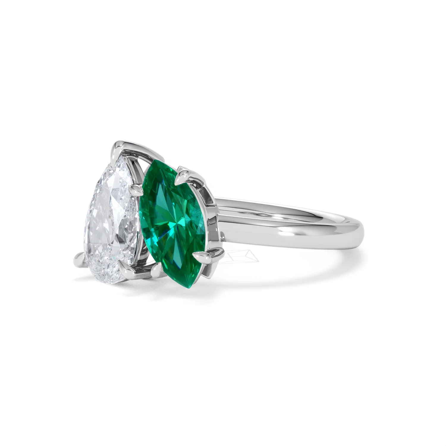 Toi Et Moi 1.50ct Pear Lab Diamond and 1.50ct Marquise Lab Emerald Engagement Ring in Platinum - Image 81