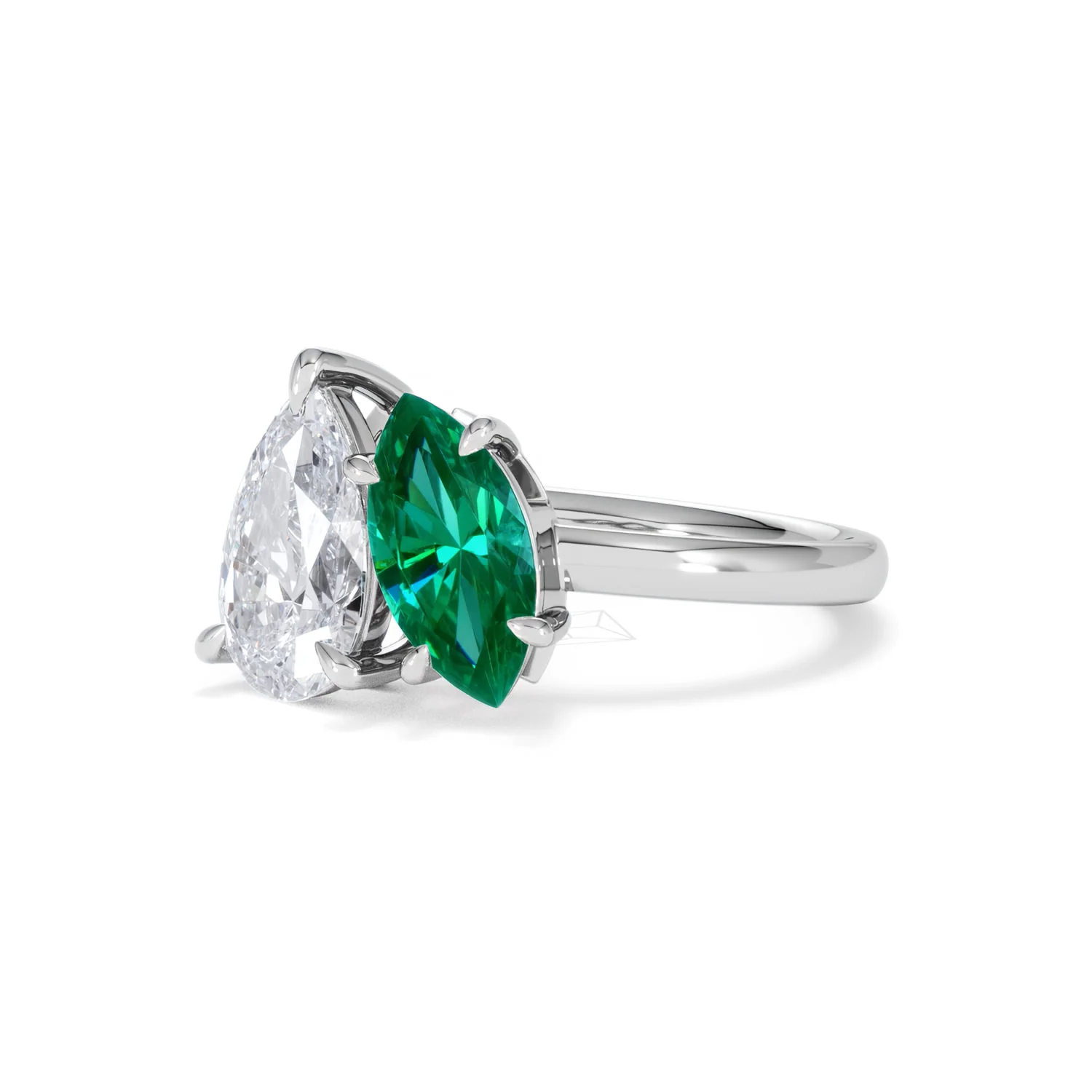 Toi Et Moi 1.50ct Pear Lab Diamond and 1.50ct Marquise Lab Emerald Engagement Ring in Platinum - Image 82