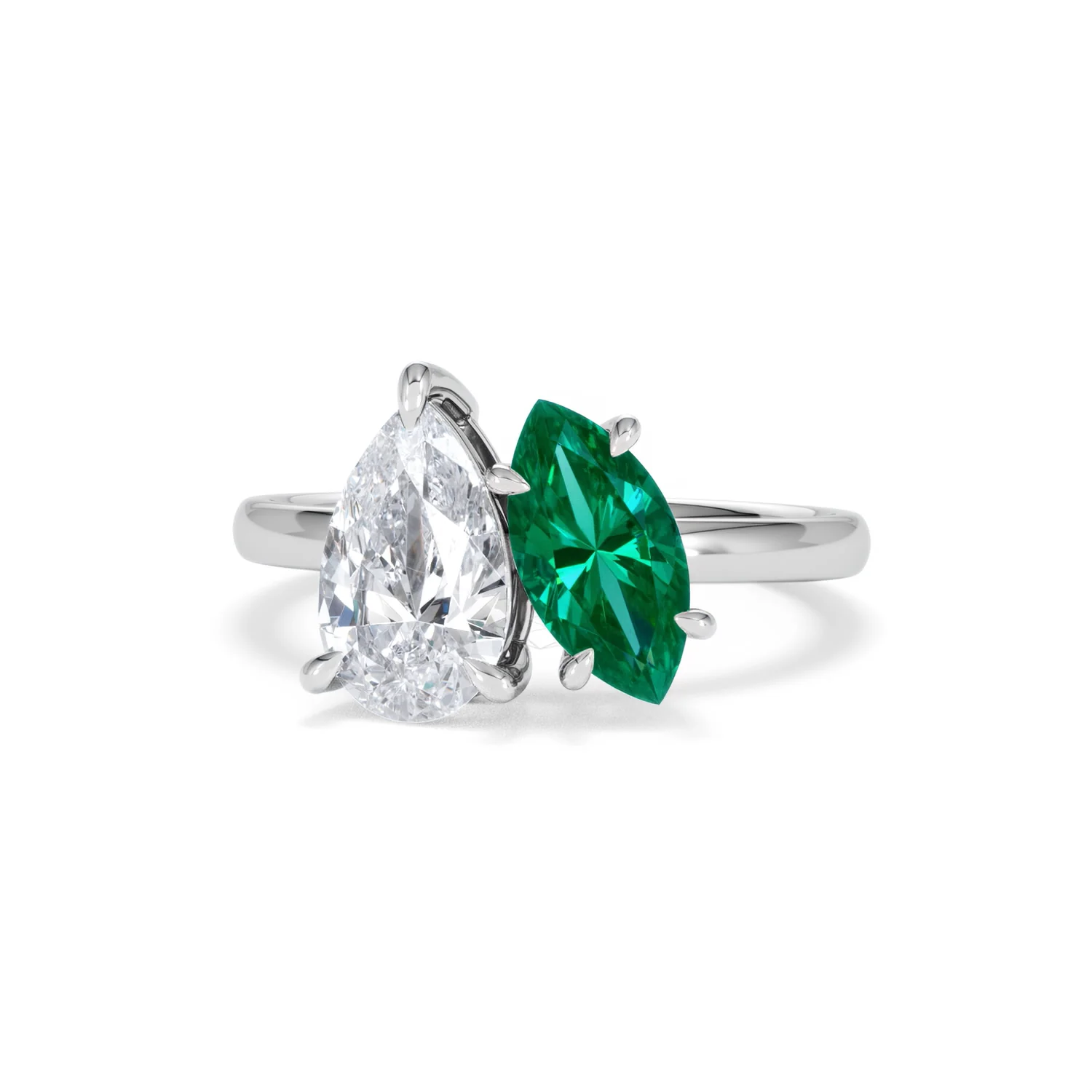 Toi Et Moi 1.50ct Pear Lab Diamond and 1.50ct Marquise Lab Emerald Engagement Ring in Platinum - Image 87