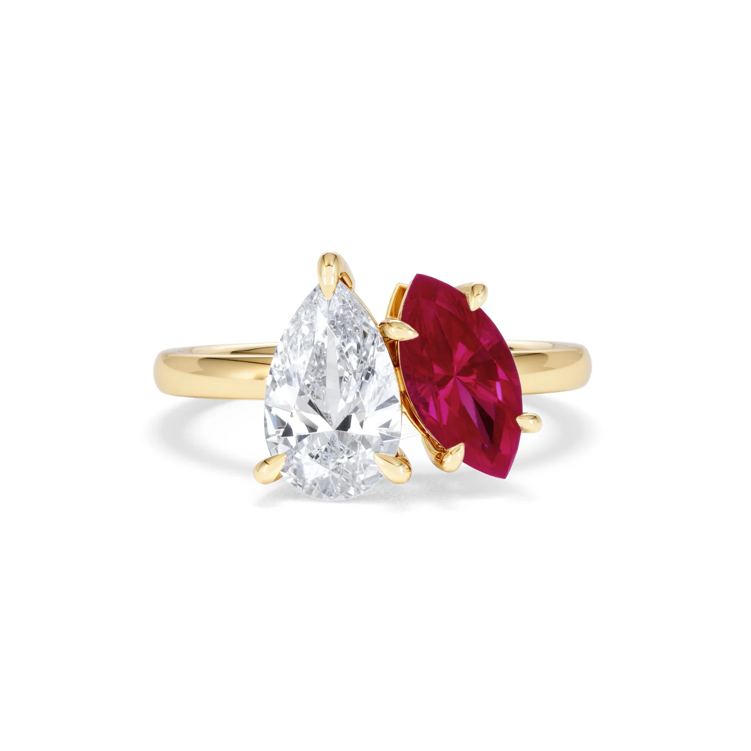 Toi Et Moi 1.50ct Pear Lab Diamond and 1.50ct Marquise Lab Ruby Engagement Ring in 18K Yellow Gold - Image 10