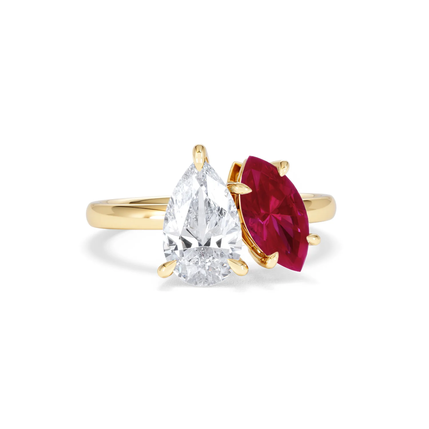 Toi Et Moi 1.50ct Pear Lab Diamond and 1.50ct Marquise Lab Ruby Engagement Ring in 18K Yellow Gold - Image 11