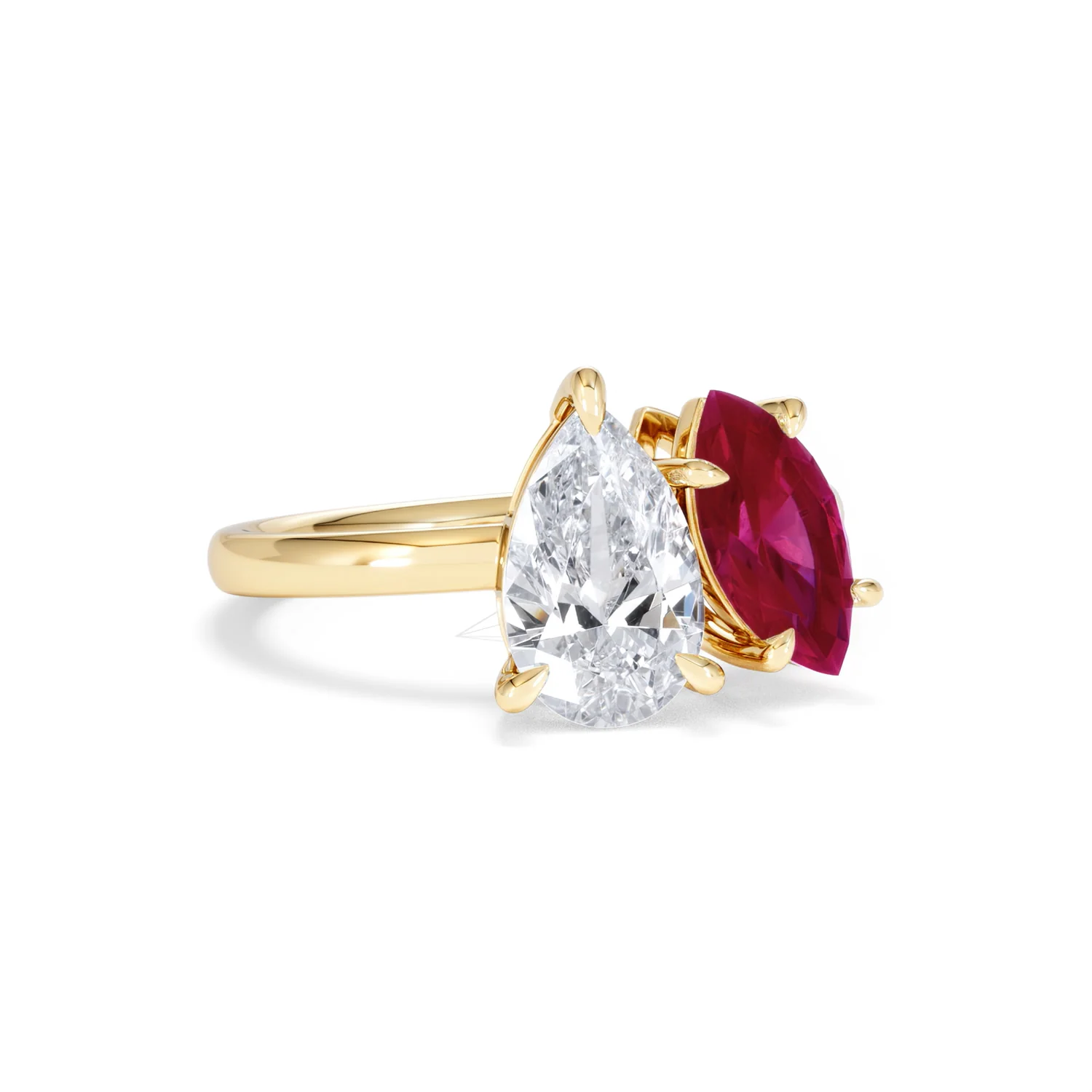 Toi Et Moi 1.50ct Pear Lab Diamond and 1.50ct Marquise Lab Ruby Engagement Ring in 18K Yellow Gold - Image 14