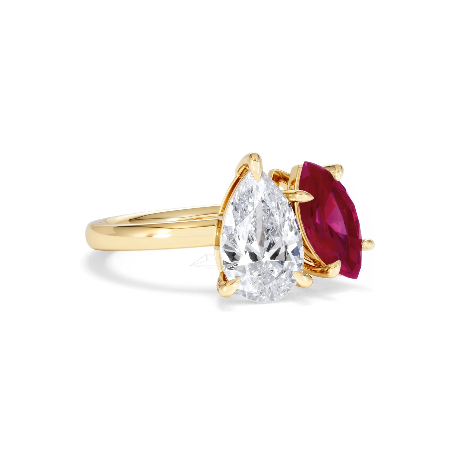 Toi Et Moi 1.50ct Pear Lab Diamond and 1.50ct Marquise Lab Ruby Engagement Ring in 18K Yellow Gold - Image 15
