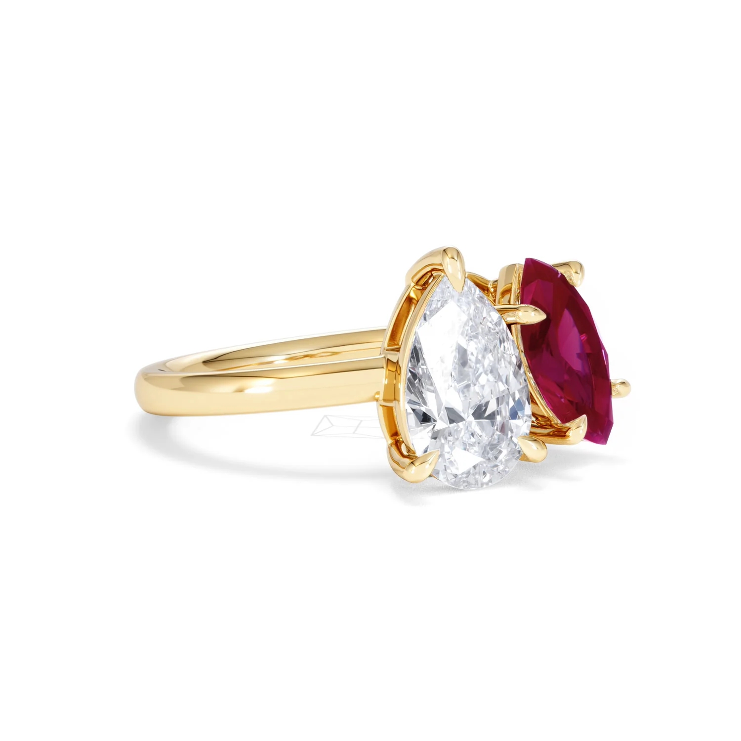 Toi Et Moi 1.50ct Pear Lab Diamond and 1.50ct Marquise Lab Ruby Engagement Ring in 18K Yellow Gold - Image 17