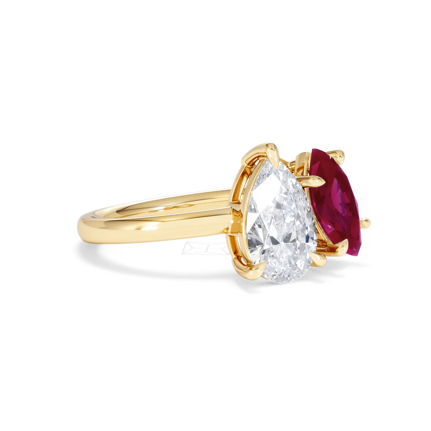 Toi Et Moi 1.50ct Pear Lab Diamond and 1.50ct Marquise Lab Ruby Engagement Ring in 18K Yellow Gold - Image 18