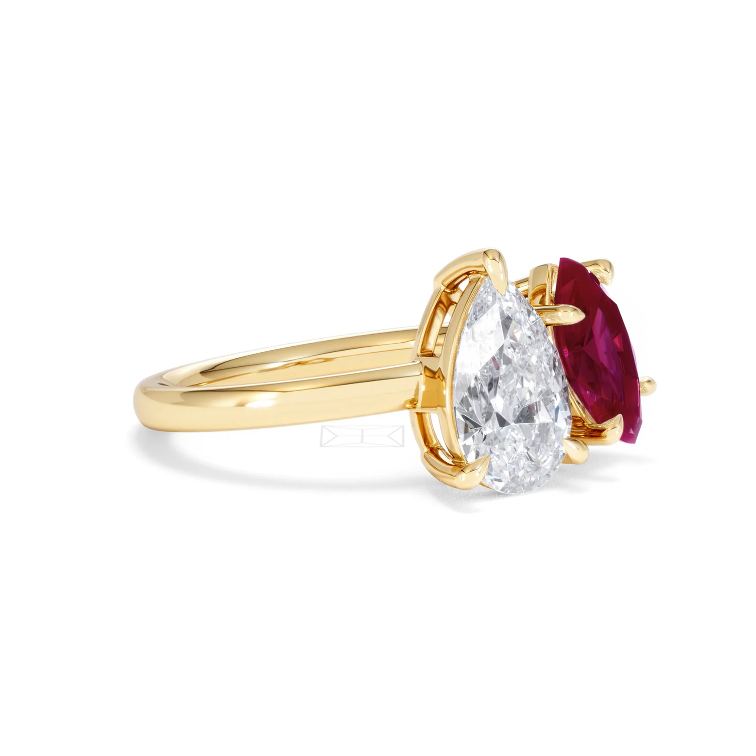 Toi Et Moi 1.50ct Pear Lab Diamond and 1.50ct Marquise Lab Ruby Engagement Ring in 18K Yellow Gold - Image 19