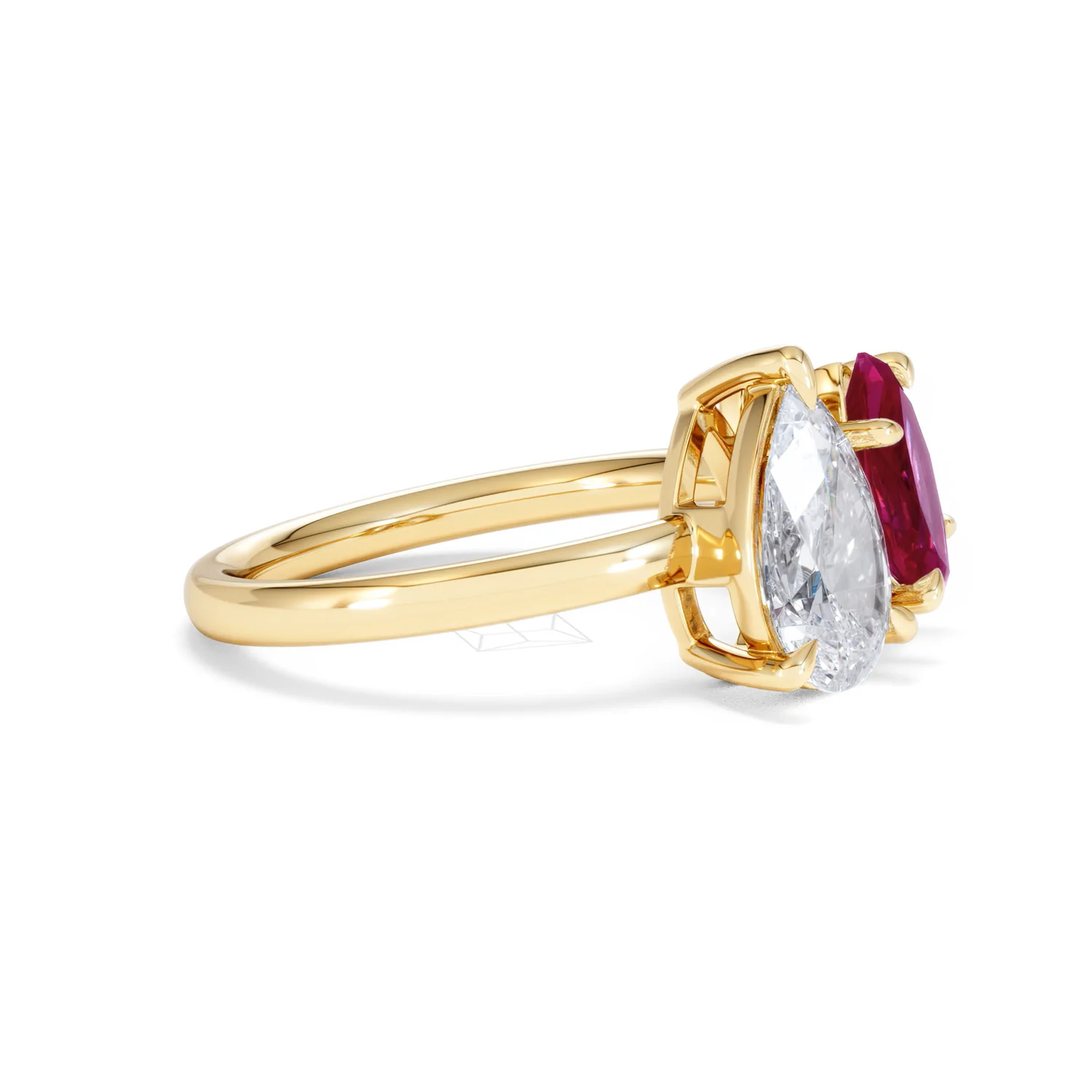 Toi Et Moi 1.50ct Pear Lab Diamond and 1.50ct Marquise Lab Ruby Engagement Ring in 18K Yellow Gold - Image 23