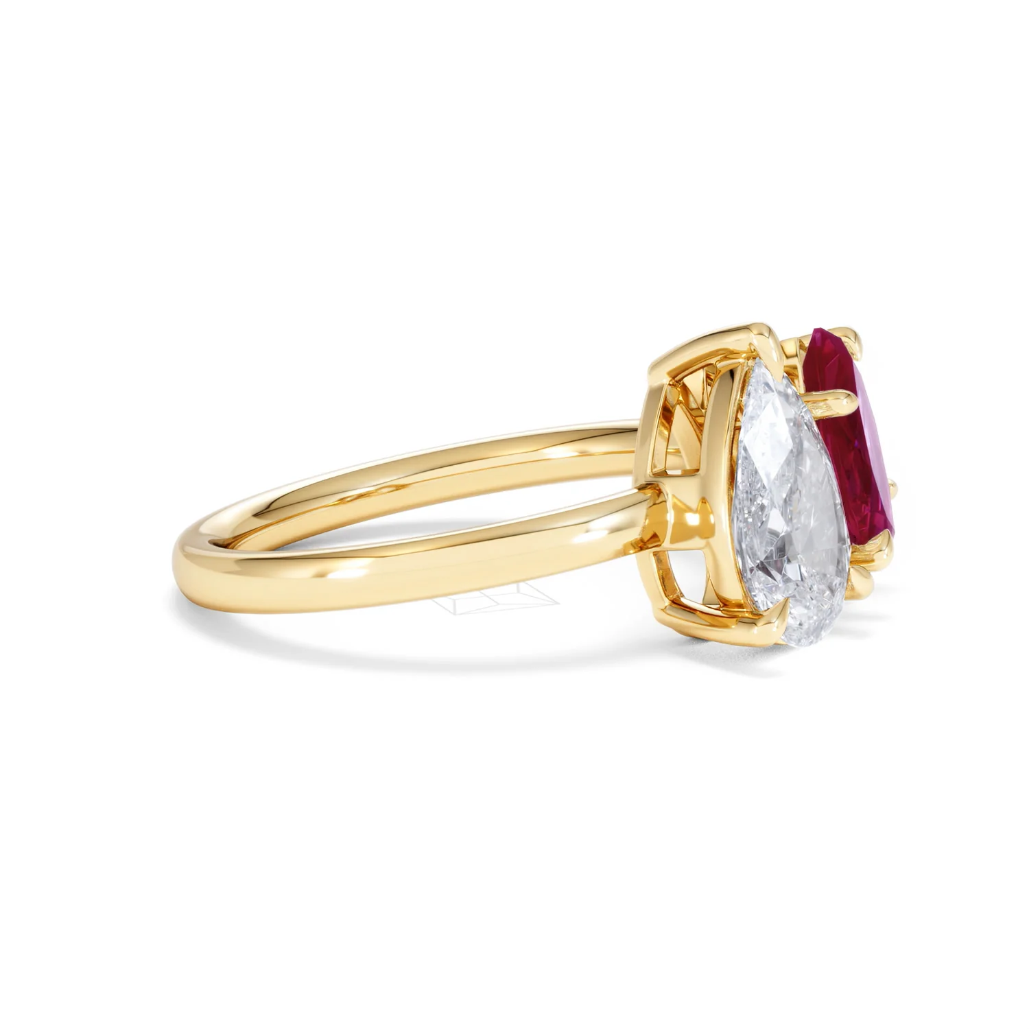 Toi Et Moi 1.50ct Pear Lab Diamond and 1.50ct Marquise Lab Ruby Engagement Ring in 18K Yellow Gold - Image 24