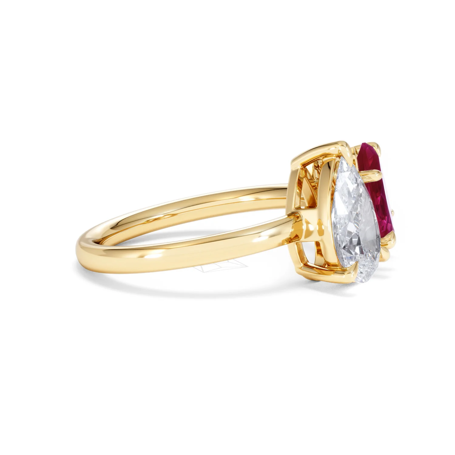 Toi Et Moi 1.50ct Pear Lab Diamond and 1.50ct Marquise Lab Ruby Engagement Ring in 18K Yellow Gold - Image 25
