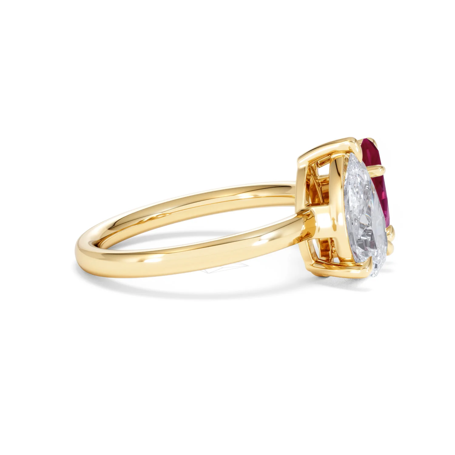 Toi Et Moi 1.50ct Pear Lab Diamond and 1.50ct Marquise Lab Ruby Engagement Ring in 18K Yellow Gold - Image 27