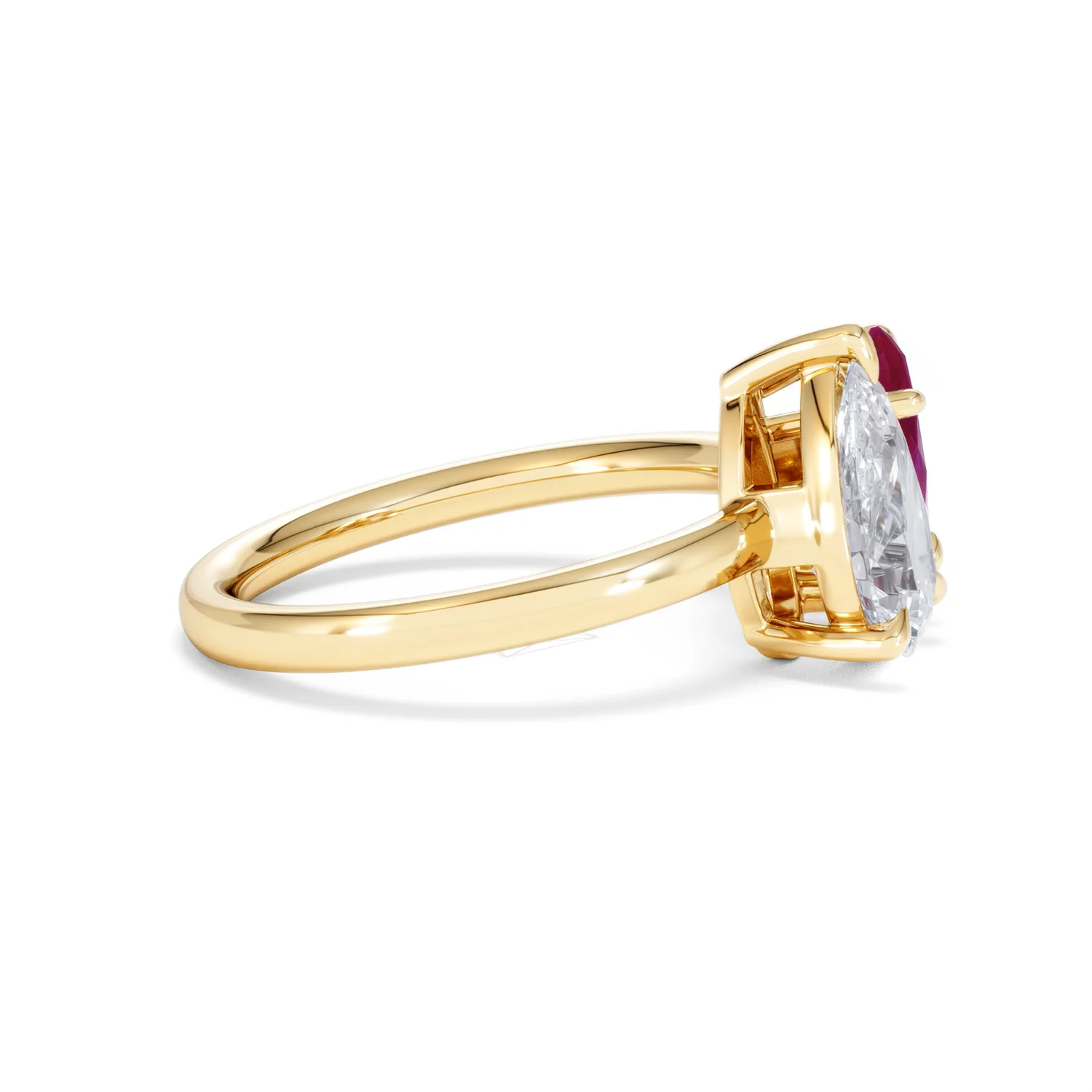 Toi Et Moi 1.50ct Pear Lab Diamond and 1.50ct Marquise Lab Ruby Engagement Ring in 18K Yellow Gold - Image 28