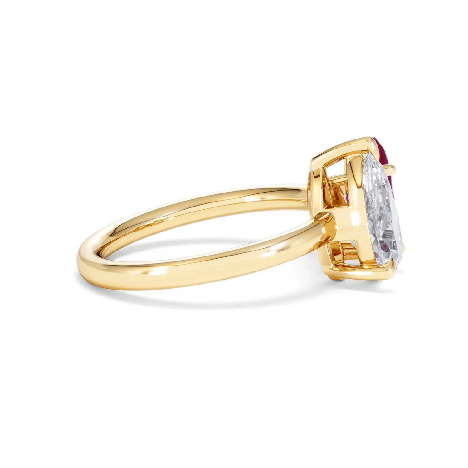 Toi Et Moi 1.50ct Pear Lab Diamond and 1.50ct Marquise Lab Ruby Engagement Ring in 18K Yellow Gold - Image 29
