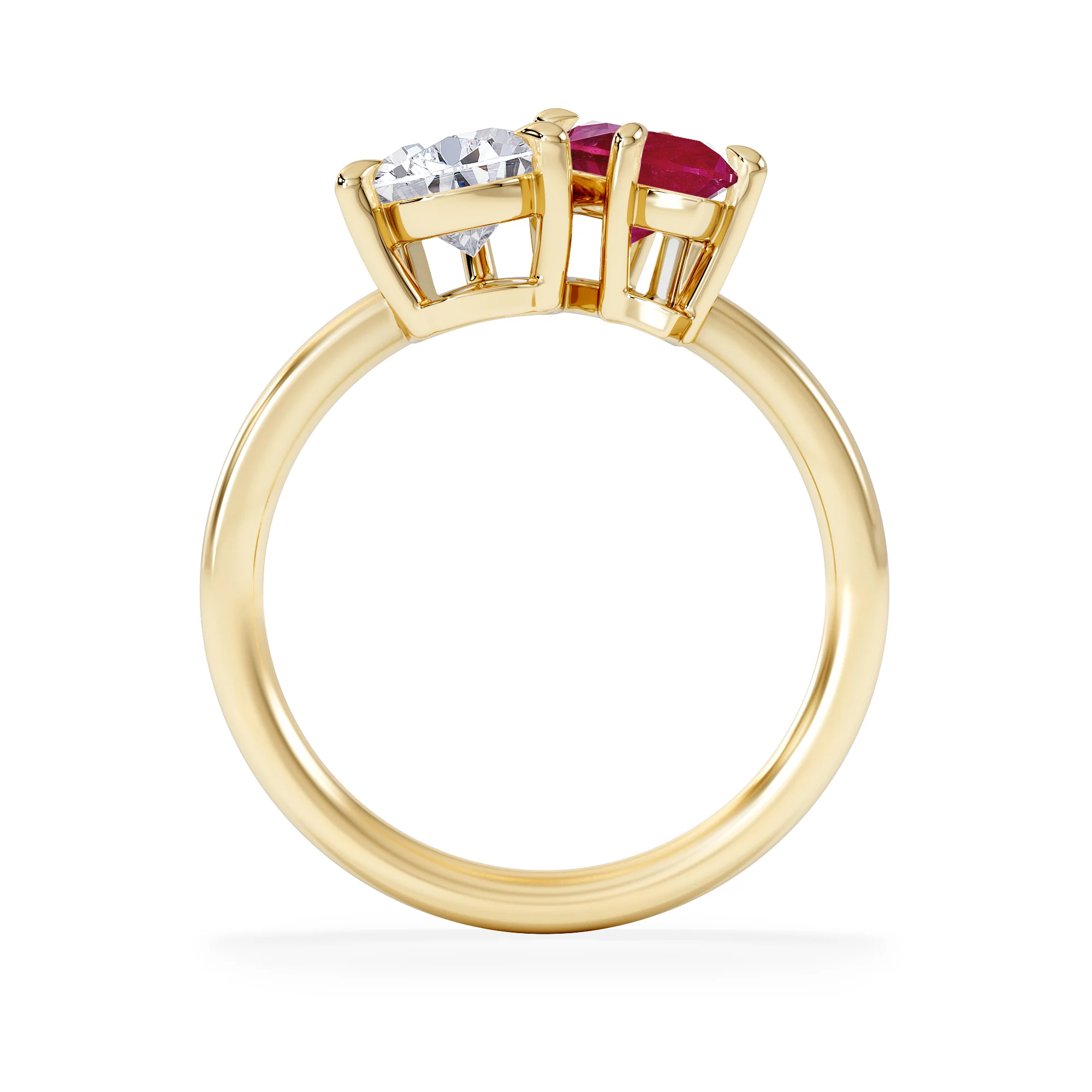 Toi Et Moi 1.50ct Pear Lab Diamond and 1.50ct Marquise Lab Ruby Engagement Ring in 18K Yellow Gold - Image 3