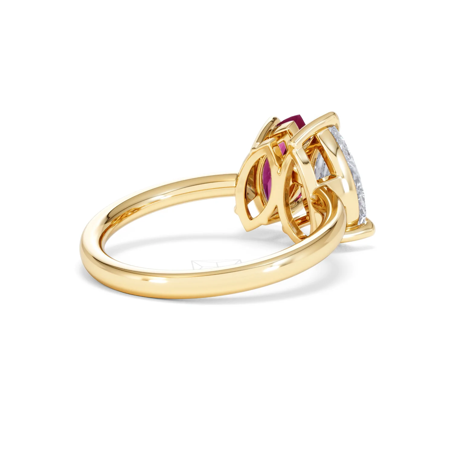 Toi Et Moi 1.50ct Pear Lab Diamond and 1.50ct Marquise Lab Ruby Engagement Ring in 18K Yellow Gold - Image 40