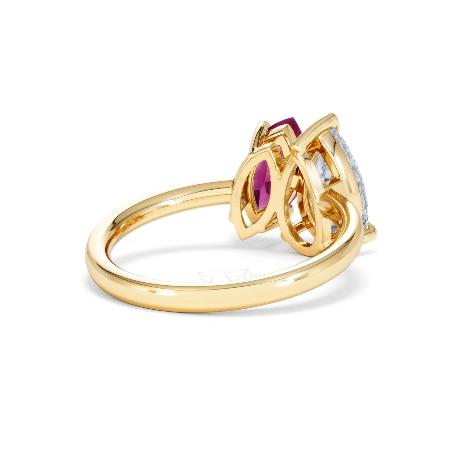 Toi Et Moi 1.50ct Pear Lab Diamond and 1.50ct Marquise Lab Ruby Engagement Ring in 18K Yellow Gold - Image 42