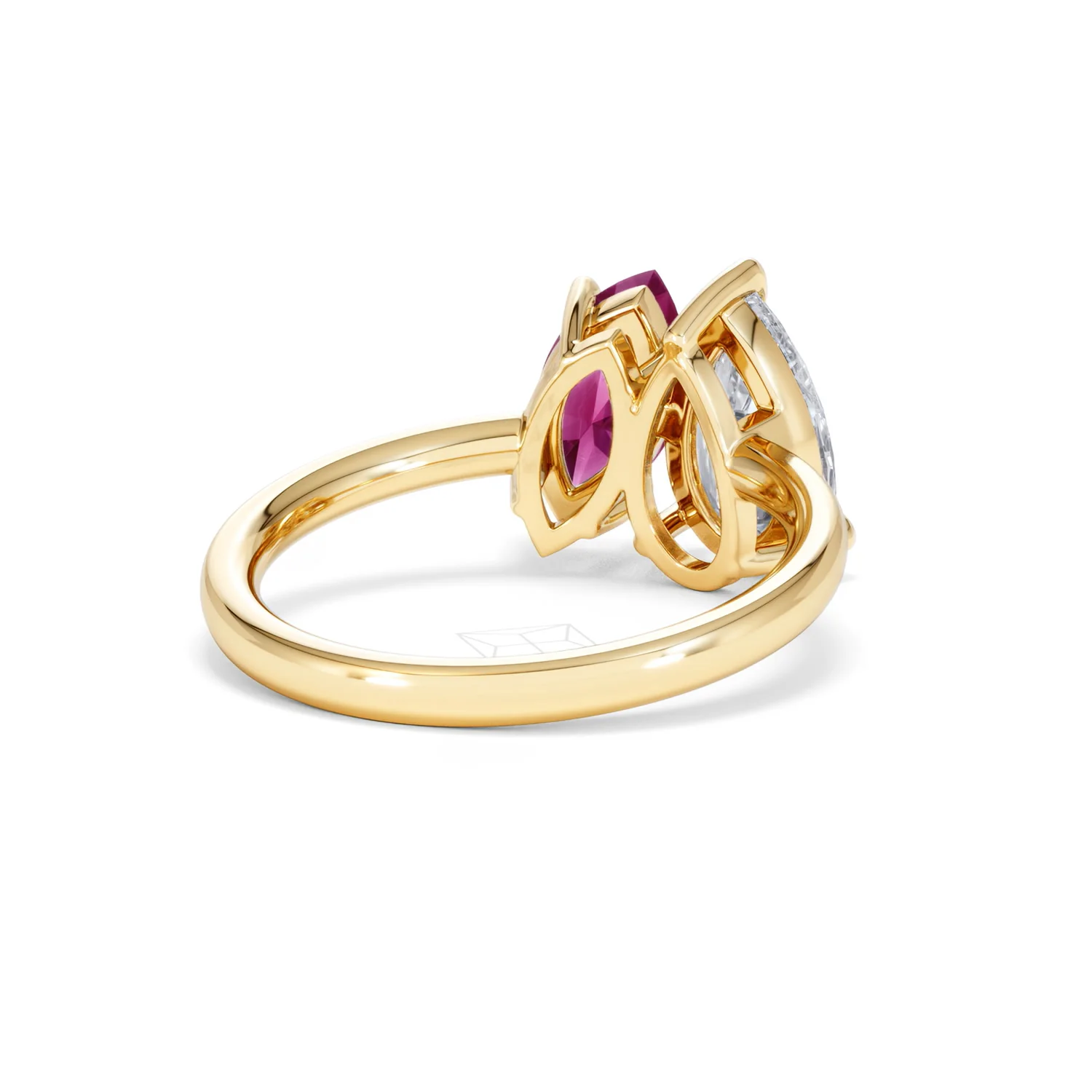 Toi Et Moi 1.50ct Pear Lab Diamond and 1.50ct Marquise Lab Ruby Engagement Ring in 18K Yellow Gold - Image 43