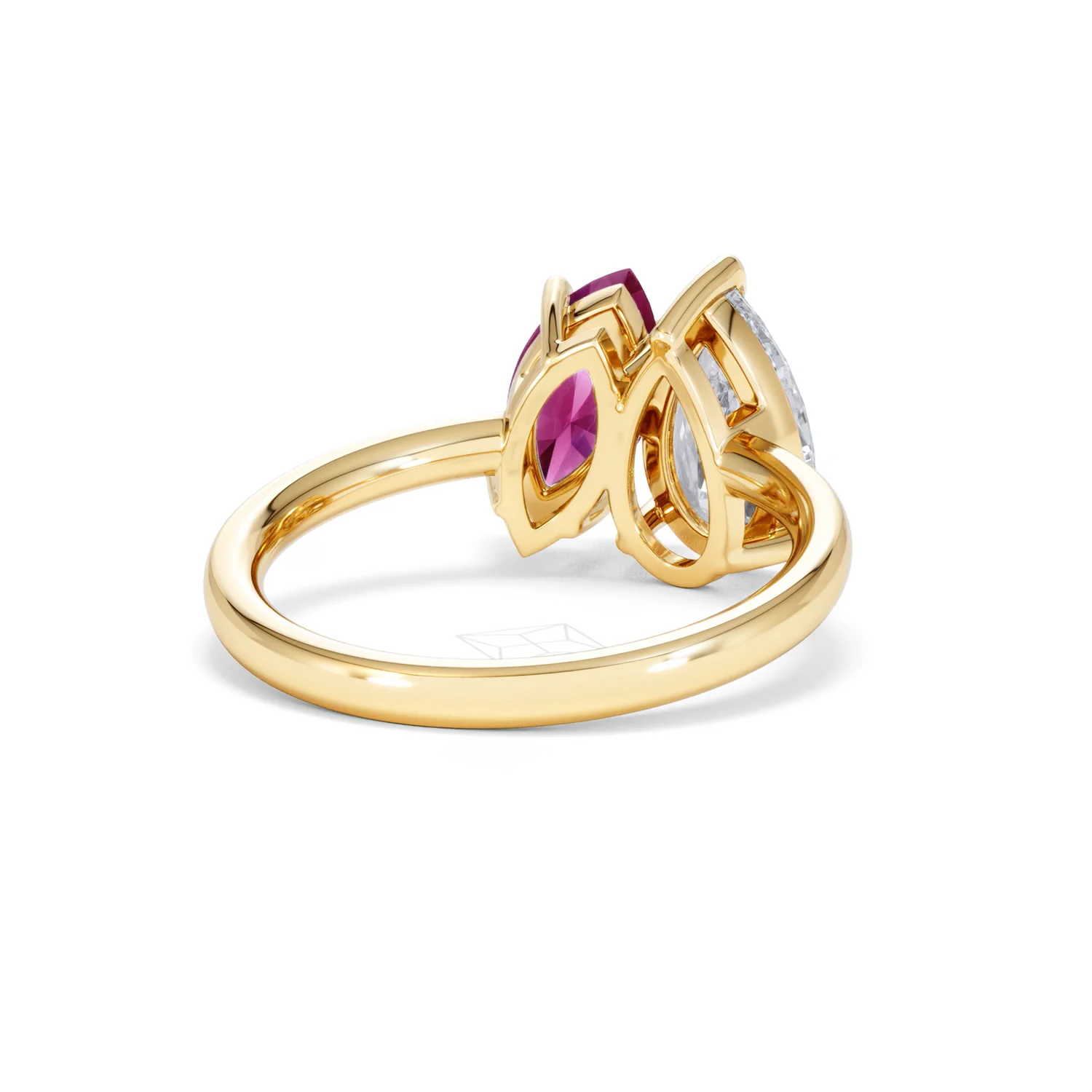 Toi Et Moi 1.50ct Pear Lab Diamond and 1.50ct Marquise Lab Ruby Engagement Ring in 18K Yellow Gold - Image 44