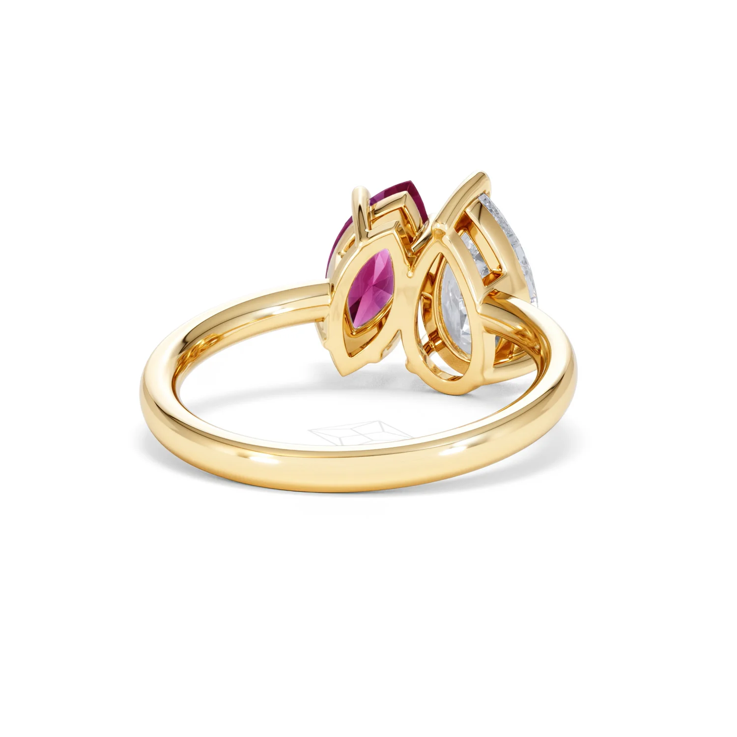 Toi Et Moi 1.50ct Pear Lab Diamond and 1.50ct Marquise Lab Ruby Engagement Ring in 18K Yellow Gold - Image 45