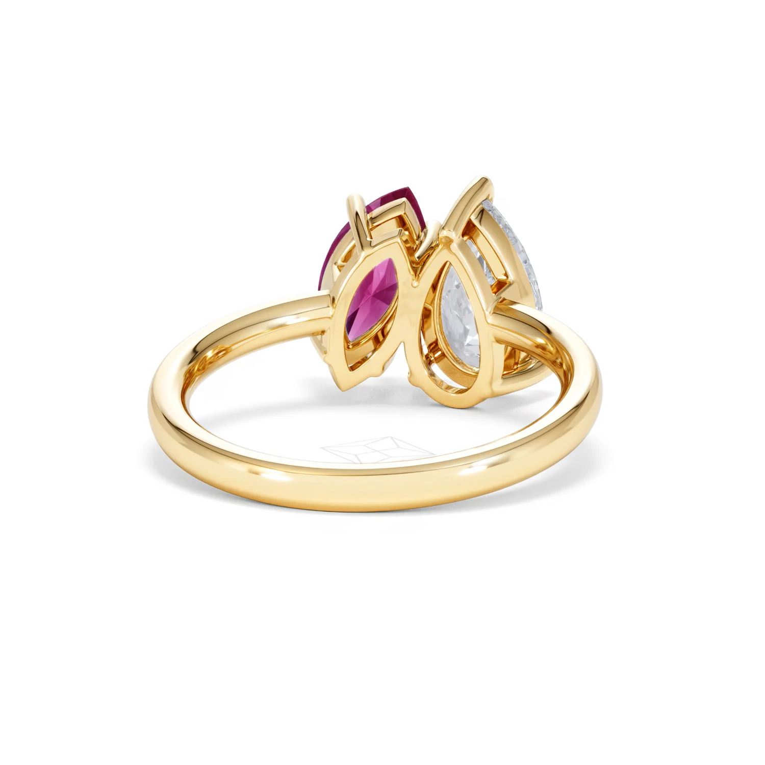 Toi Et Moi 1.50ct Pear Lab Diamond and 1.50ct Marquise Lab Ruby Engagement Ring in 18K Yellow Gold - Image 46