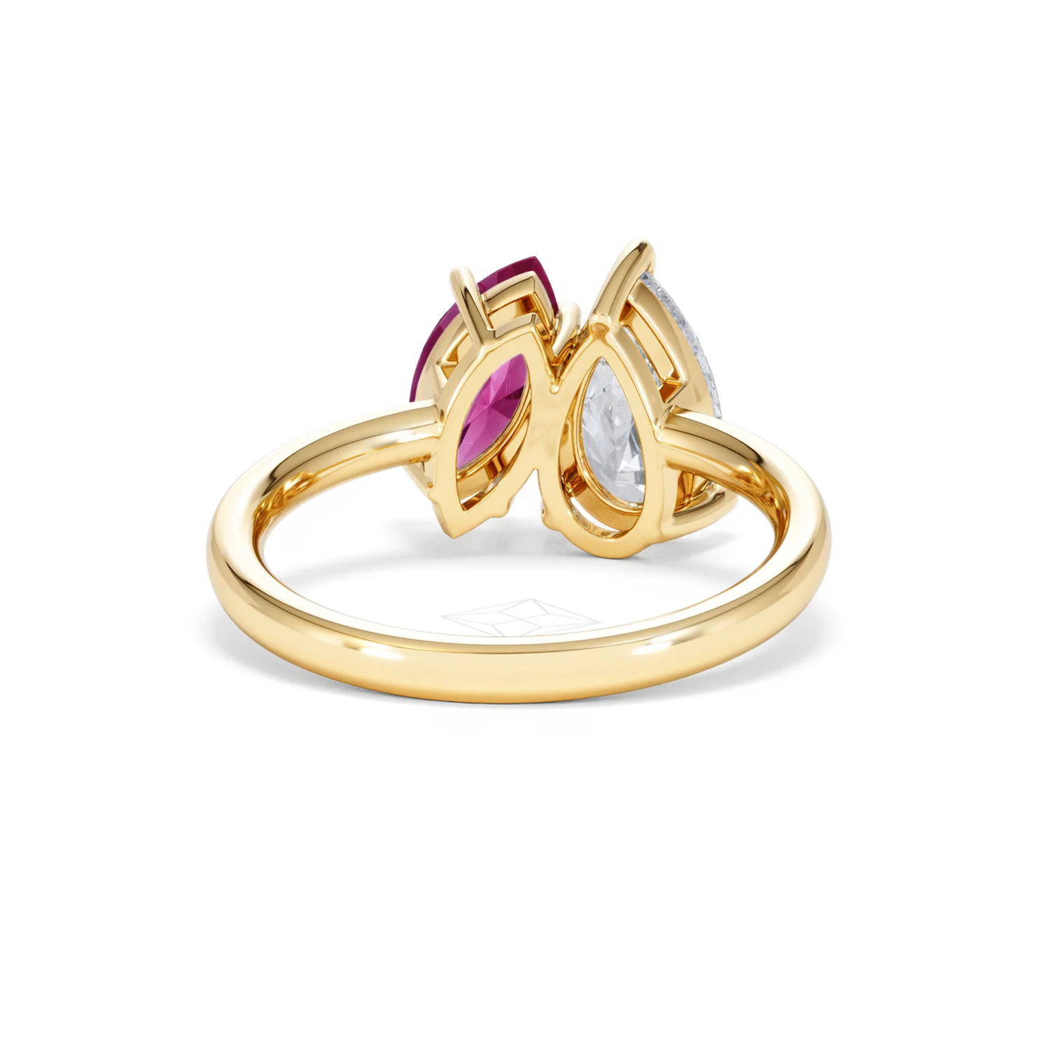 Toi Et Moi 1.50ct Pear Lab Diamond and 1.50ct Marquise Lab Ruby Engagement Ring in 18K Yellow Gold - Image 47