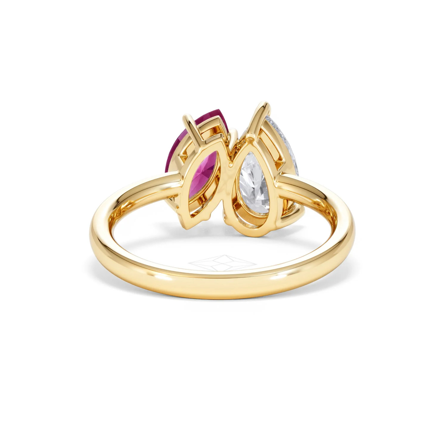 Toi Et Moi 1.50ct Pear Lab Diamond and 1.50ct Marquise Lab Ruby Engagement Ring in 18K Yellow Gold - Image 48