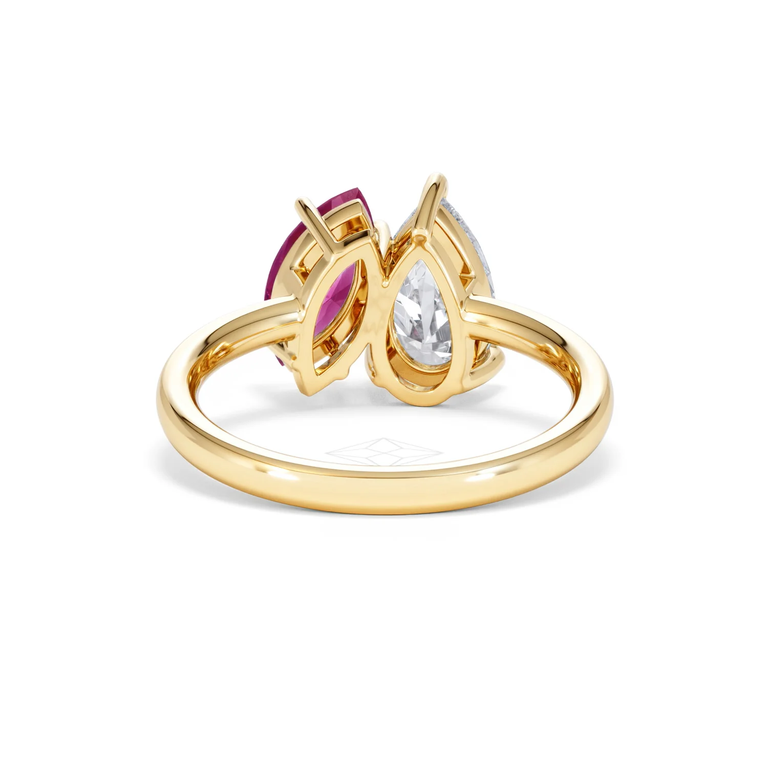 Toi Et Moi 1.50ct Pear Lab Diamond and 1.50ct Marquise Lab Ruby Engagement Ring in 18K Yellow Gold - Image 49