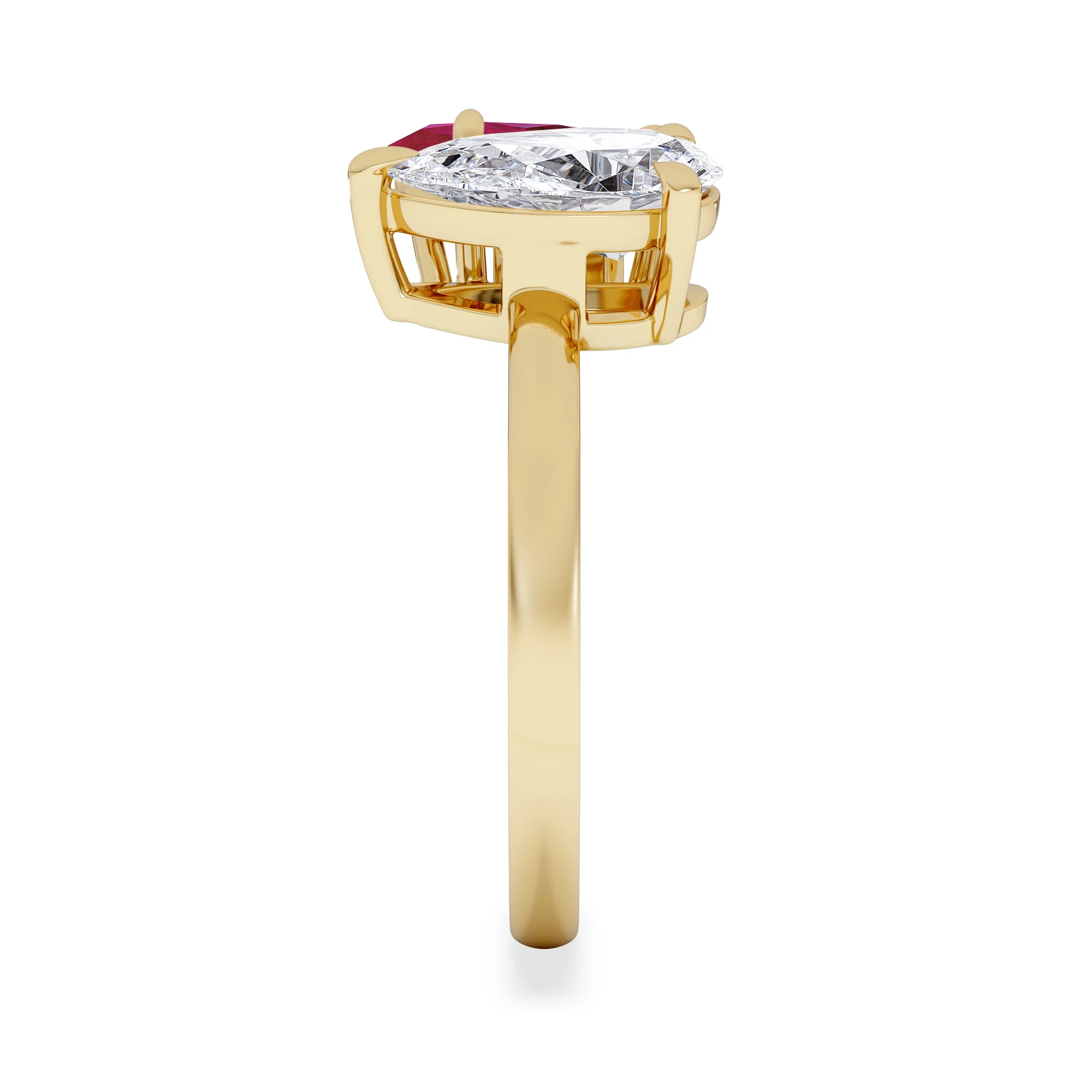 Toi Et Moi 1.50ct Pear Lab Diamond and 1.50ct Marquise Lab Ruby Engagement Ring in 18K Yellow Gold - Image 5