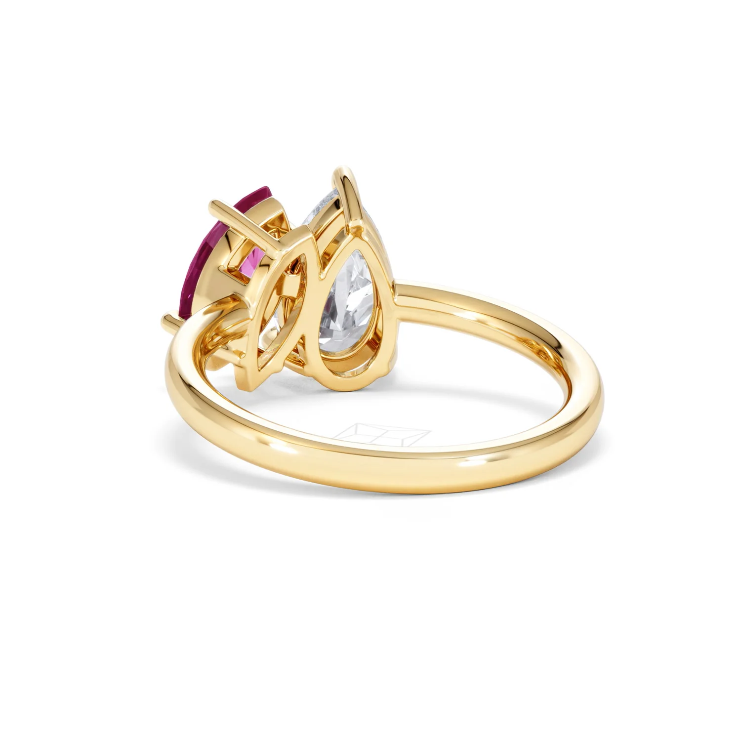 Toi Et Moi 1.50ct Pear Lab Diamond and 1.50ct Marquise Lab Ruby Engagement Ring in 18K Yellow Gold - Image 54