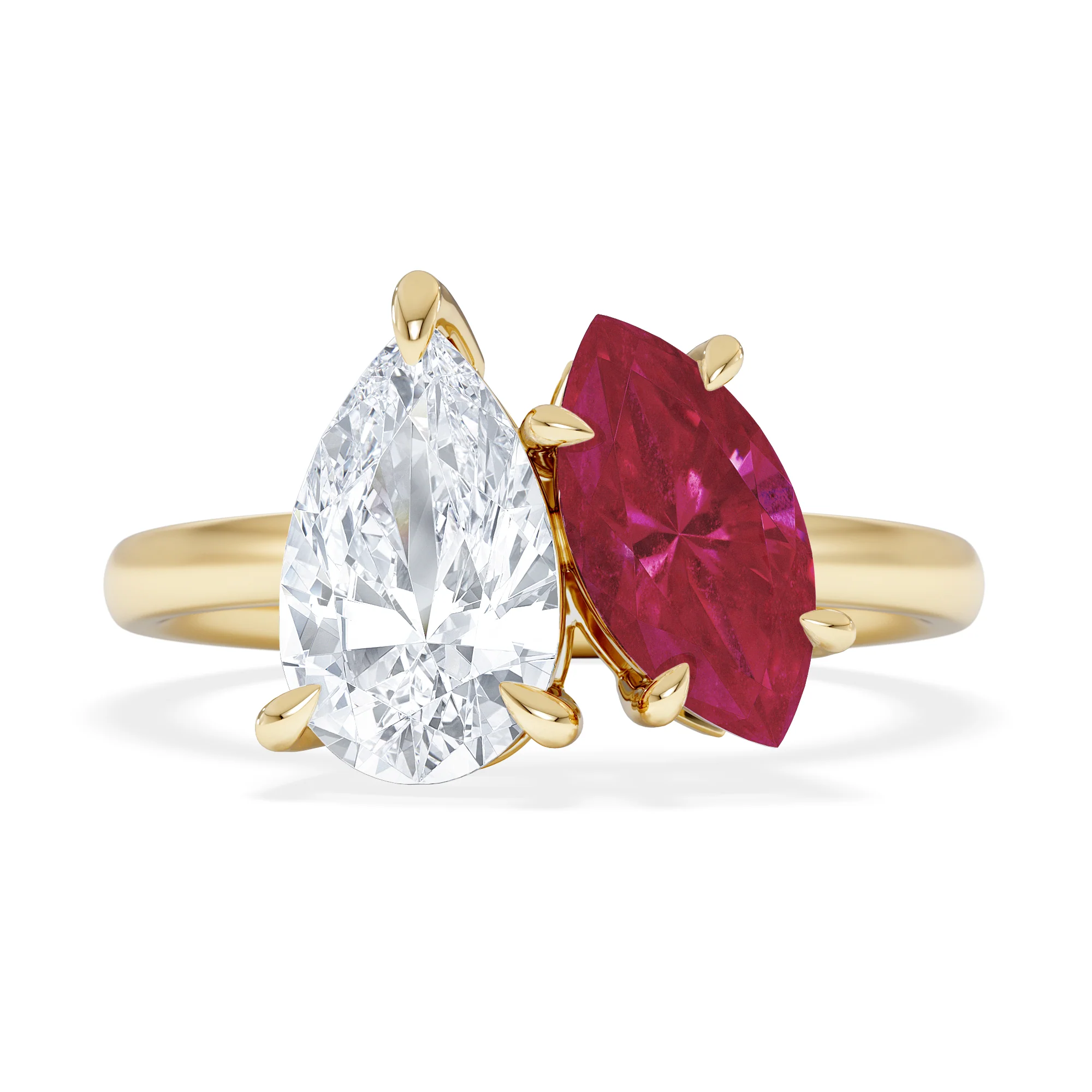 Toi Et Moi 1.50ct Pear Lab Diamond and 1.50ct Marquise Lab Ruby Engagement Ring in 18K Yellow Gold - Image 7