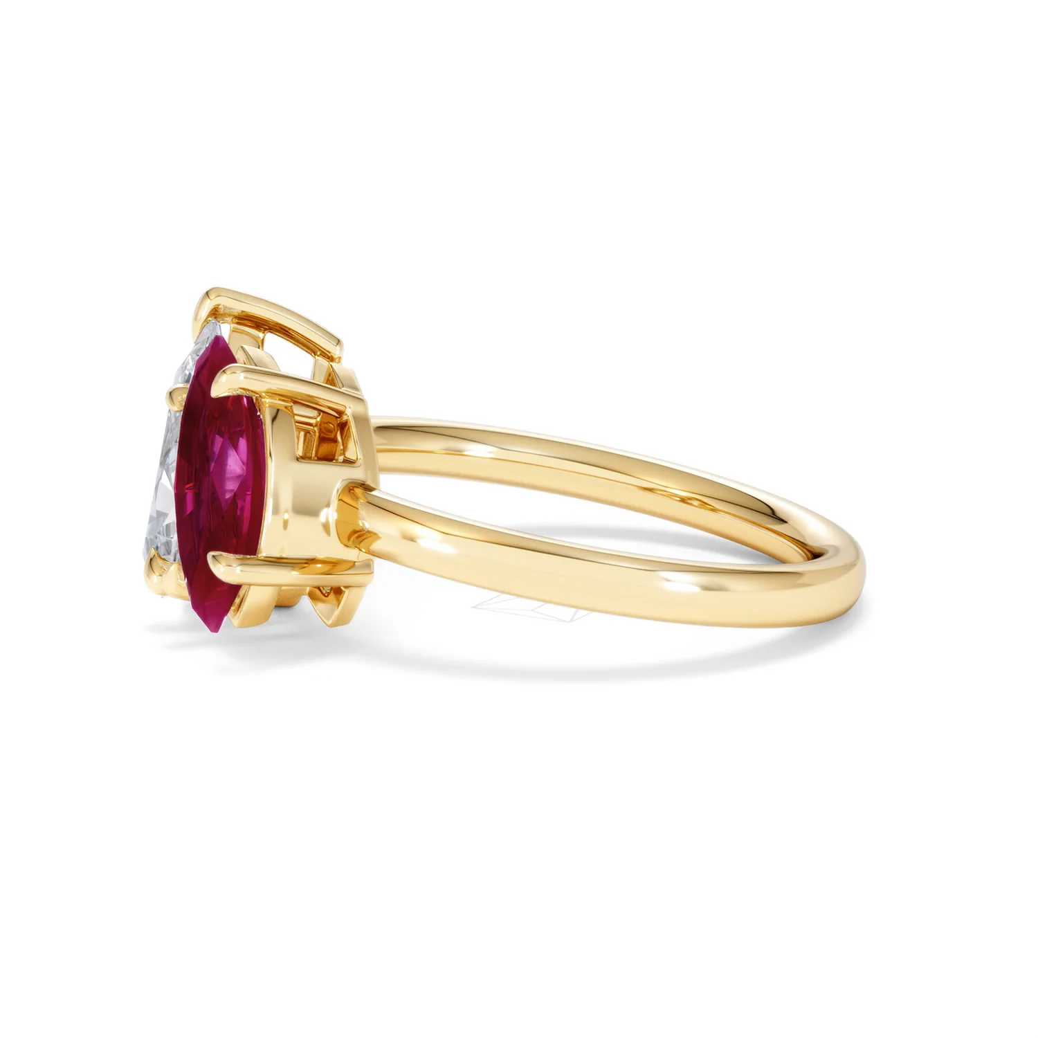 Toi Et Moi 1.50ct Pear Lab Diamond and 1.50ct Marquise Lab Ruby Engagement Ring in 18K Yellow Gold - Image 72