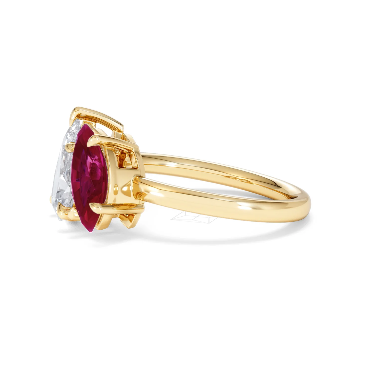 Toi Et Moi 1.50ct Pear Lab Diamond and 1.50ct Marquise Lab Ruby Engagement Ring in 18K Yellow Gold - Image 74