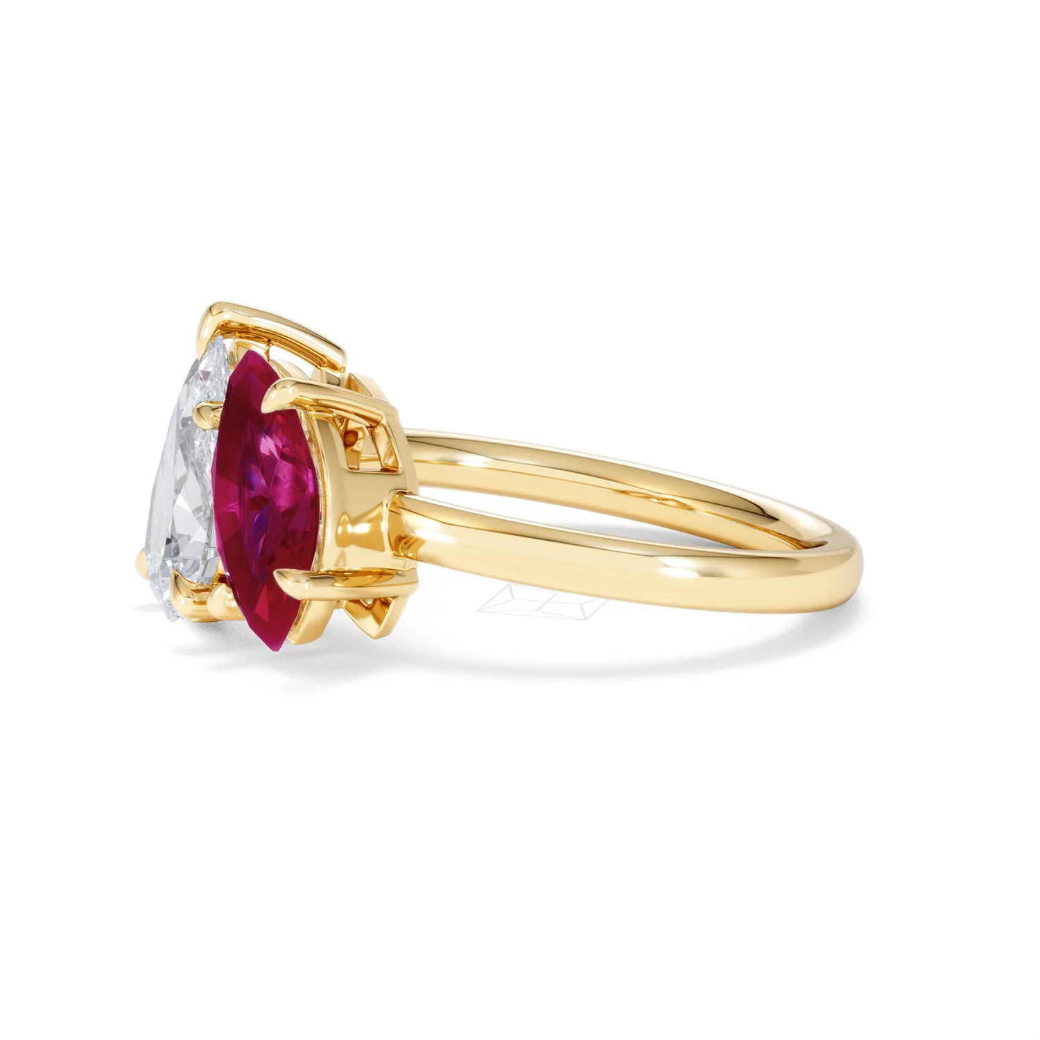 Toi Et Moi 1.50ct Pear Lab Diamond and 1.50ct Marquise Lab Ruby Engagement Ring in 18K Yellow Gold - Image 75