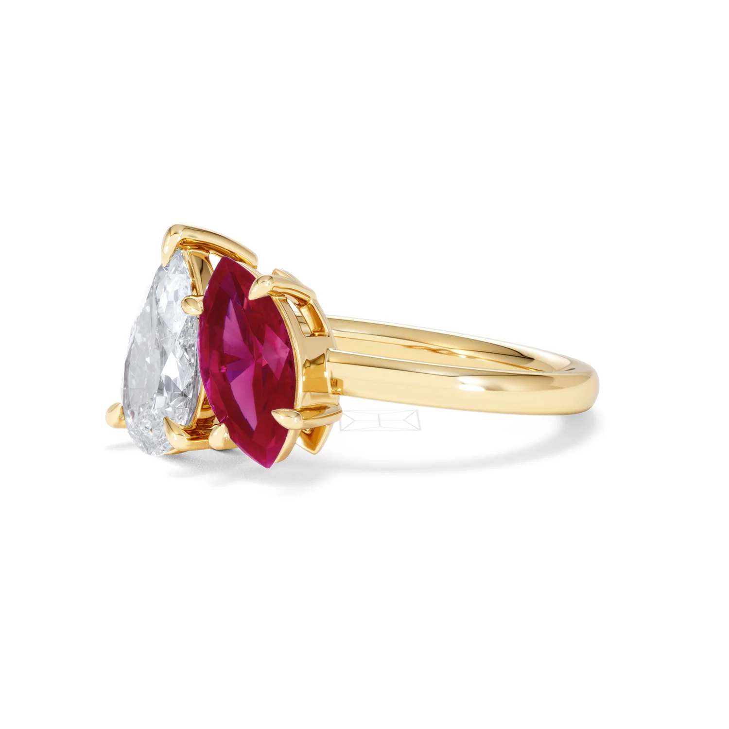 Toi Et Moi 1.50ct Pear Lab Diamond and 1.50ct Marquise Lab Ruby Engagement Ring in 18K Yellow Gold - Image 79