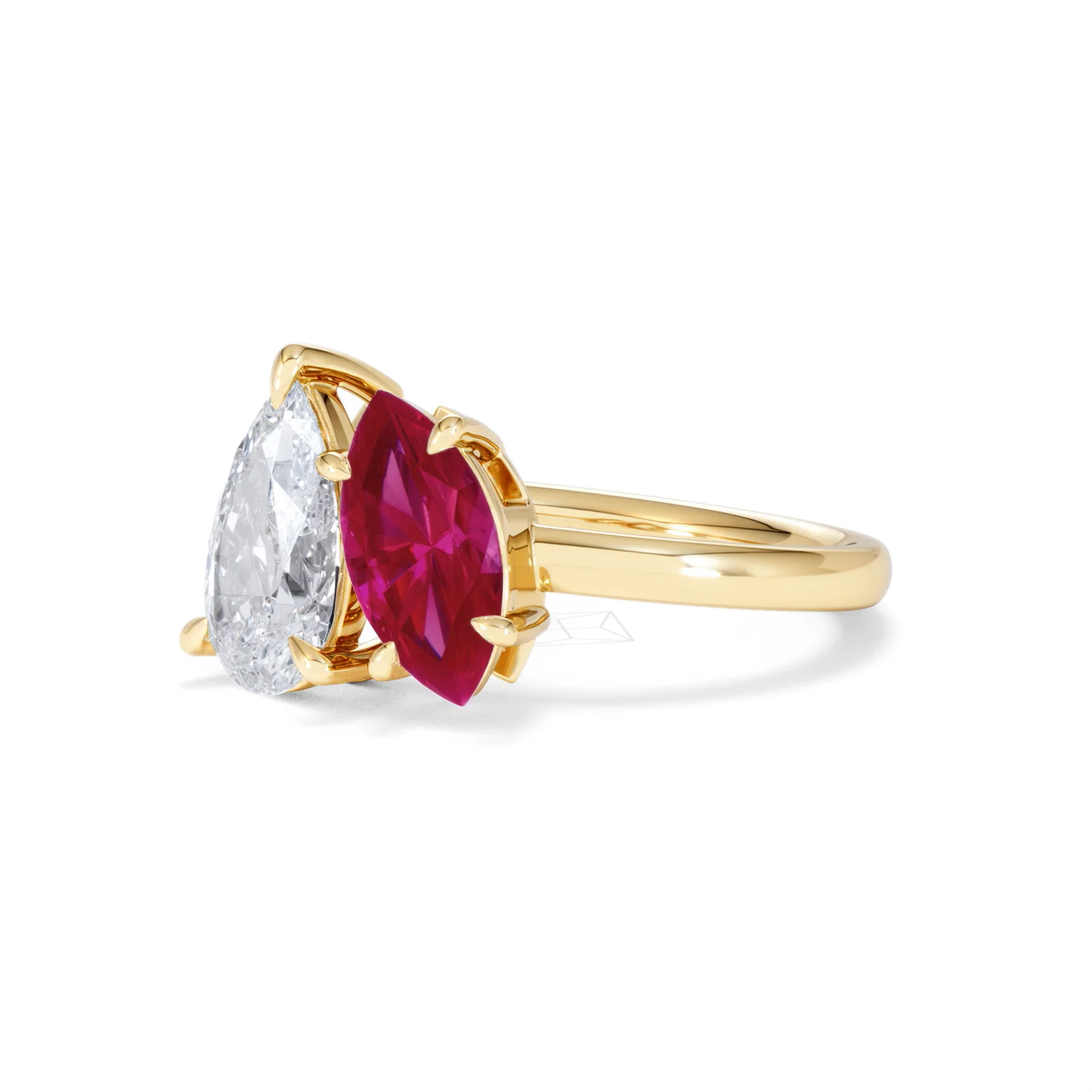 Toi Et Moi 1.50ct Pear Lab Diamond and 1.50ct Marquise Lab Ruby Engagement Ring in 18K Yellow Gold - Image 81