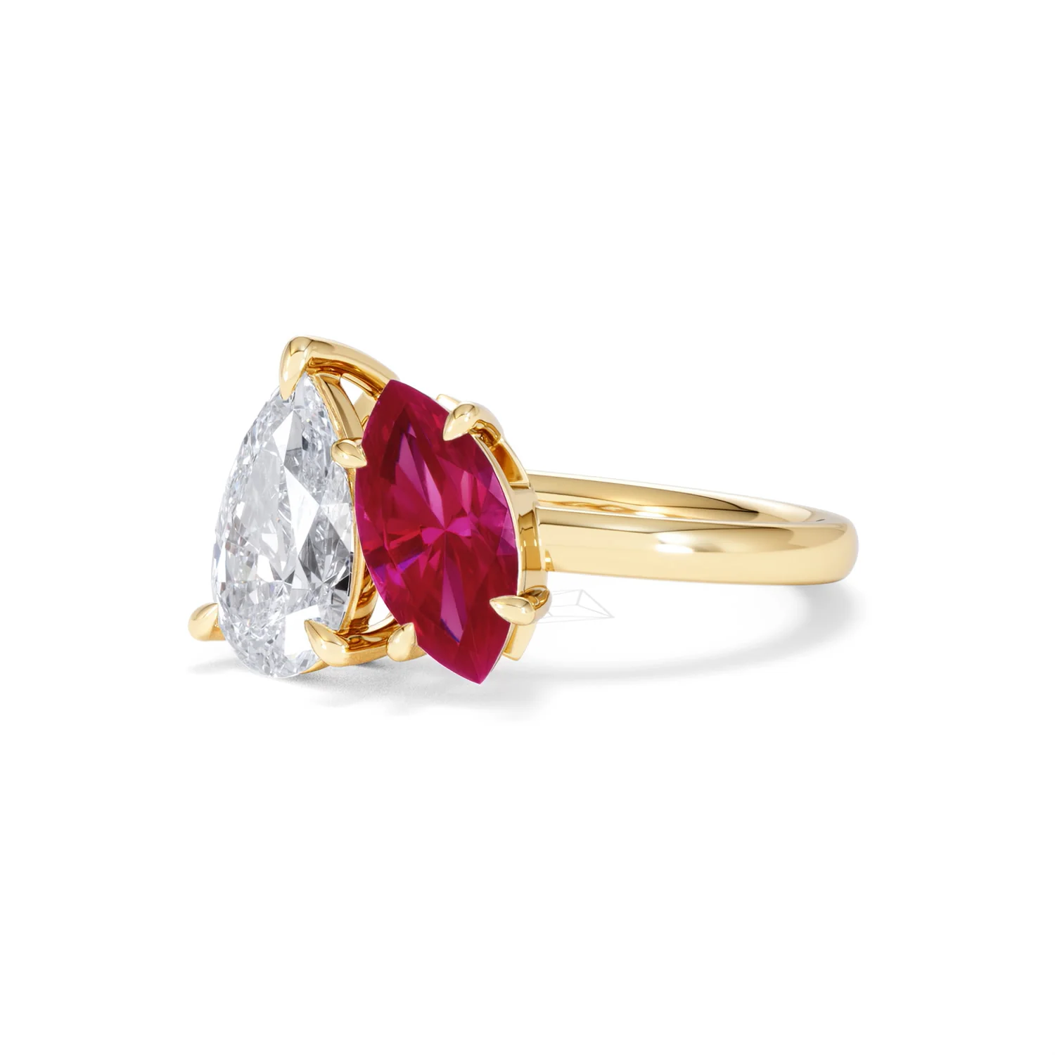 Toi Et Moi 1.50ct Pear Lab Diamond and 1.50ct Marquise Lab Ruby Engagement Ring in 18K Yellow Gold - Image 82