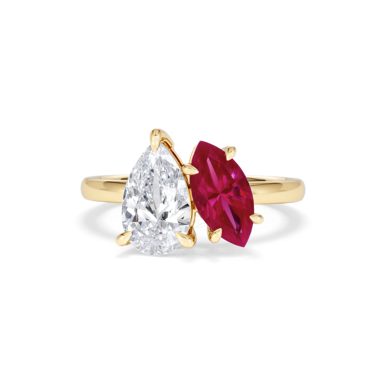 Toi Et Moi 1.50ct Pear Lab Diamond and 1.50ct Marquise Lab Ruby Engagement Ring in 18K Yellow Gold - Image 88