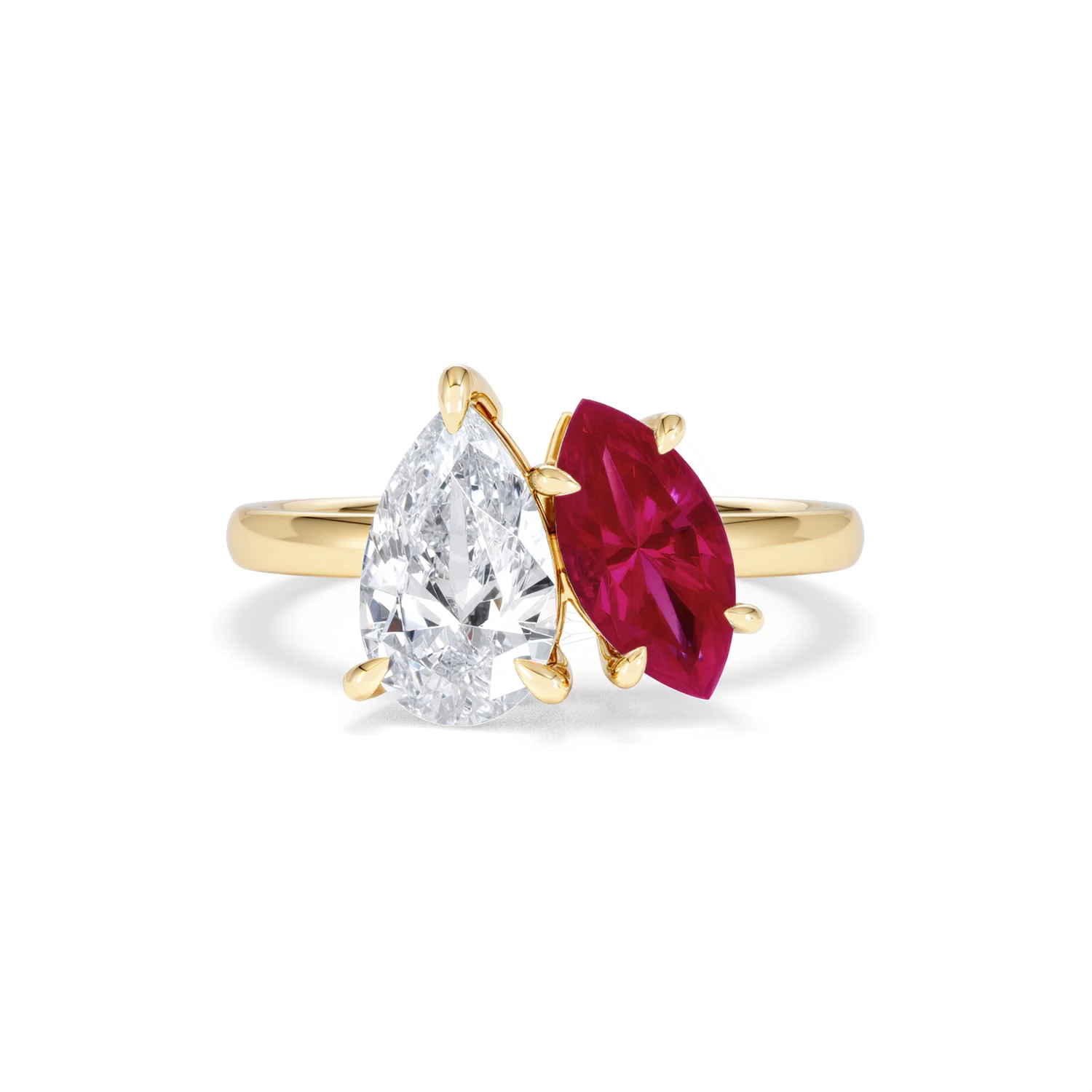 Toi Et Moi 1.50ct Pear Lab Diamond and 1.50ct Marquise Lab Ruby Engagement Ring in 18K Yellow Gold - Image 9