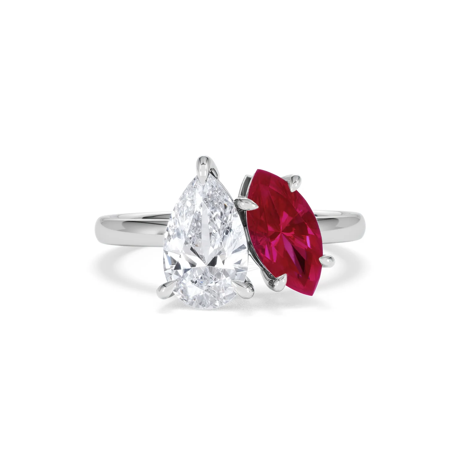 Toi Et Moi 1.50ct Pear Lab Diamond and 1.50ct Marquise Lab Ruby Engagement Ring in Platinum - Image 10