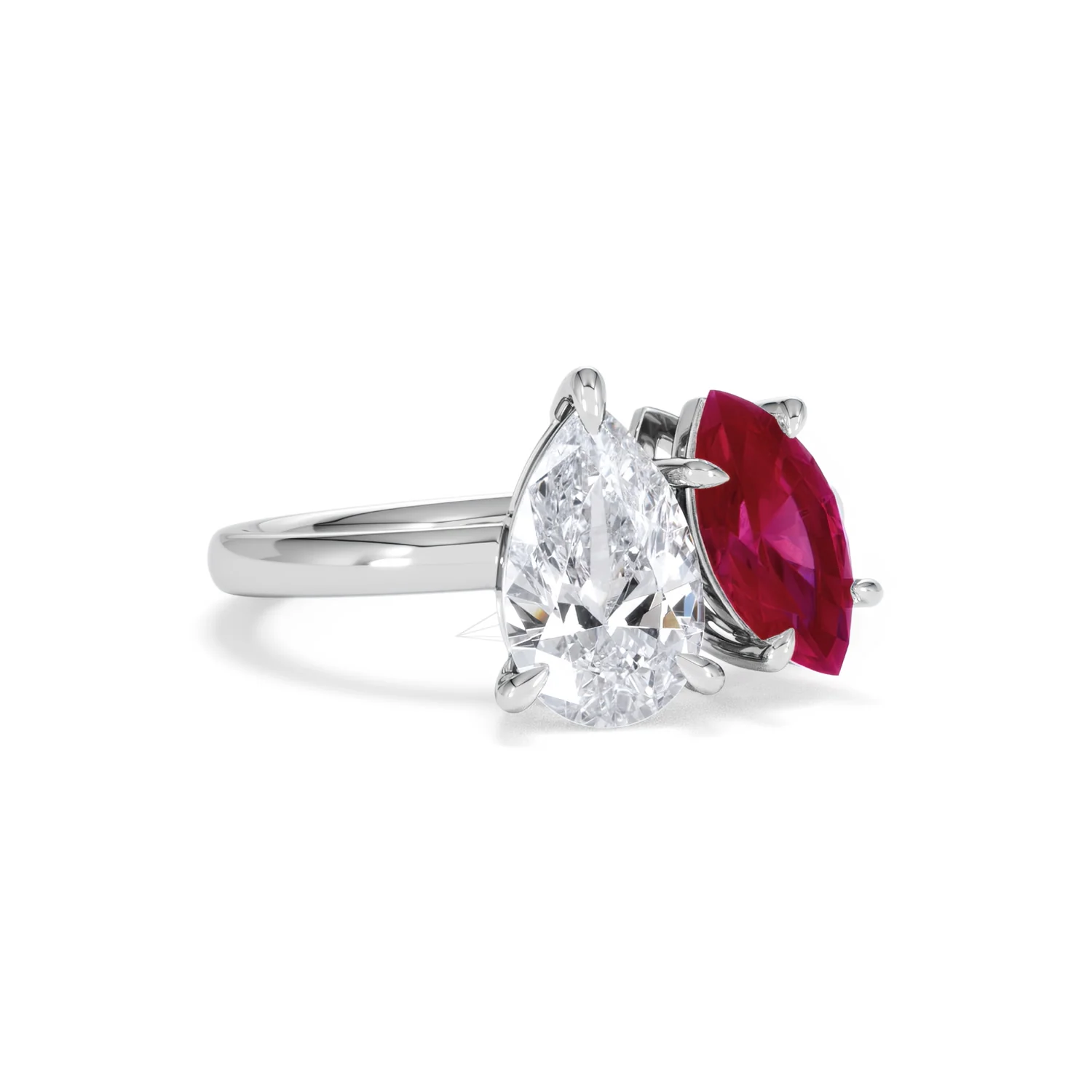 Toi Et Moi 1.50ct Pear Lab Diamond and 1.50ct Marquise Lab Ruby Engagement Ring in Platinum - Image 14