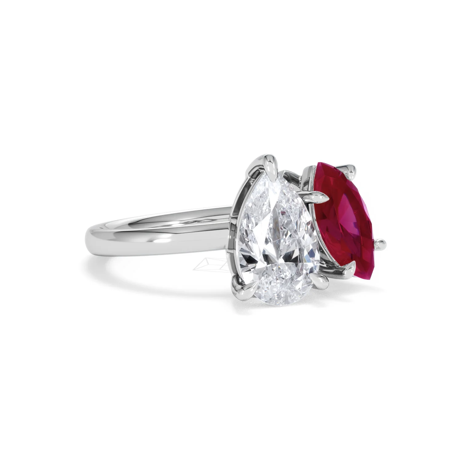 Toi Et Moi 1.50ct Pear Lab Diamond and 1.50ct Marquise Lab Ruby Engagement Ring in Platinum - Image 16