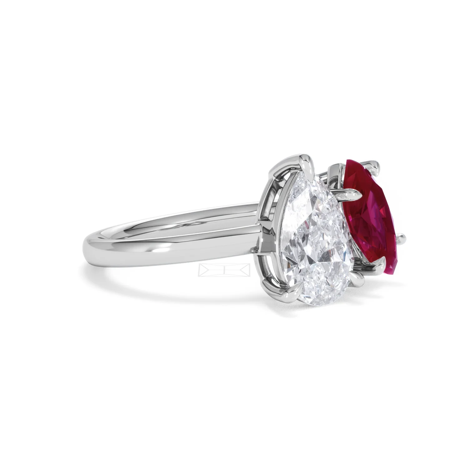 Toi Et Moi 1.50ct Pear Lab Diamond and 1.50ct Marquise Lab Ruby Engagement Ring in Platinum - Image 19