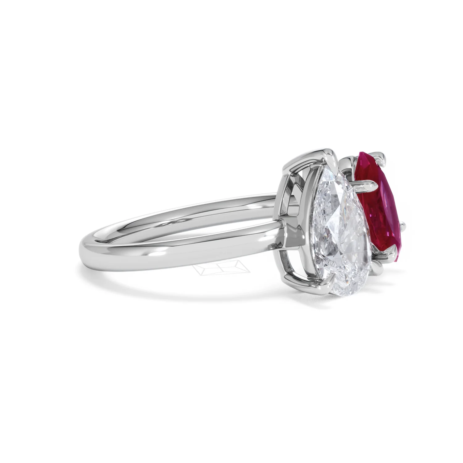 Toi Et Moi 1.50ct Pear Lab Diamond and 1.50ct Marquise Lab Ruby Engagement Ring in Platinum - Image 22