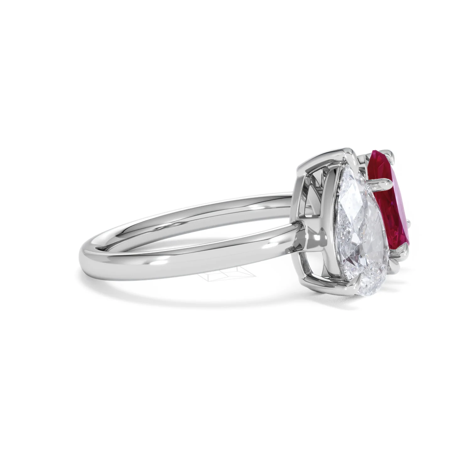 Toi Et Moi 1.50ct Pear Lab Diamond and 1.50ct Marquise Lab Ruby Engagement Ring in Platinum - Image 24